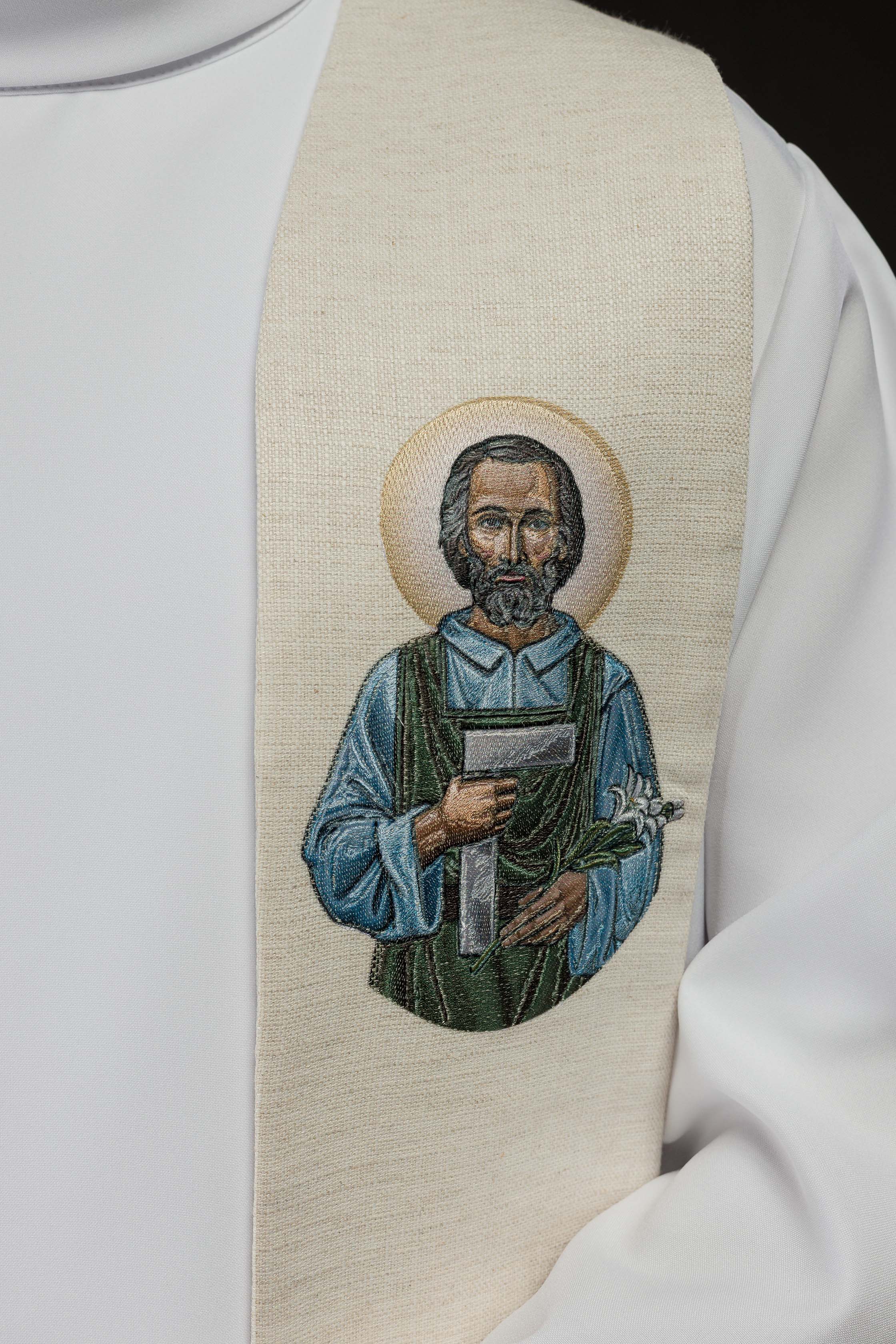 Stola ricamata con l'immagine di San Giuseppe Lavoratore