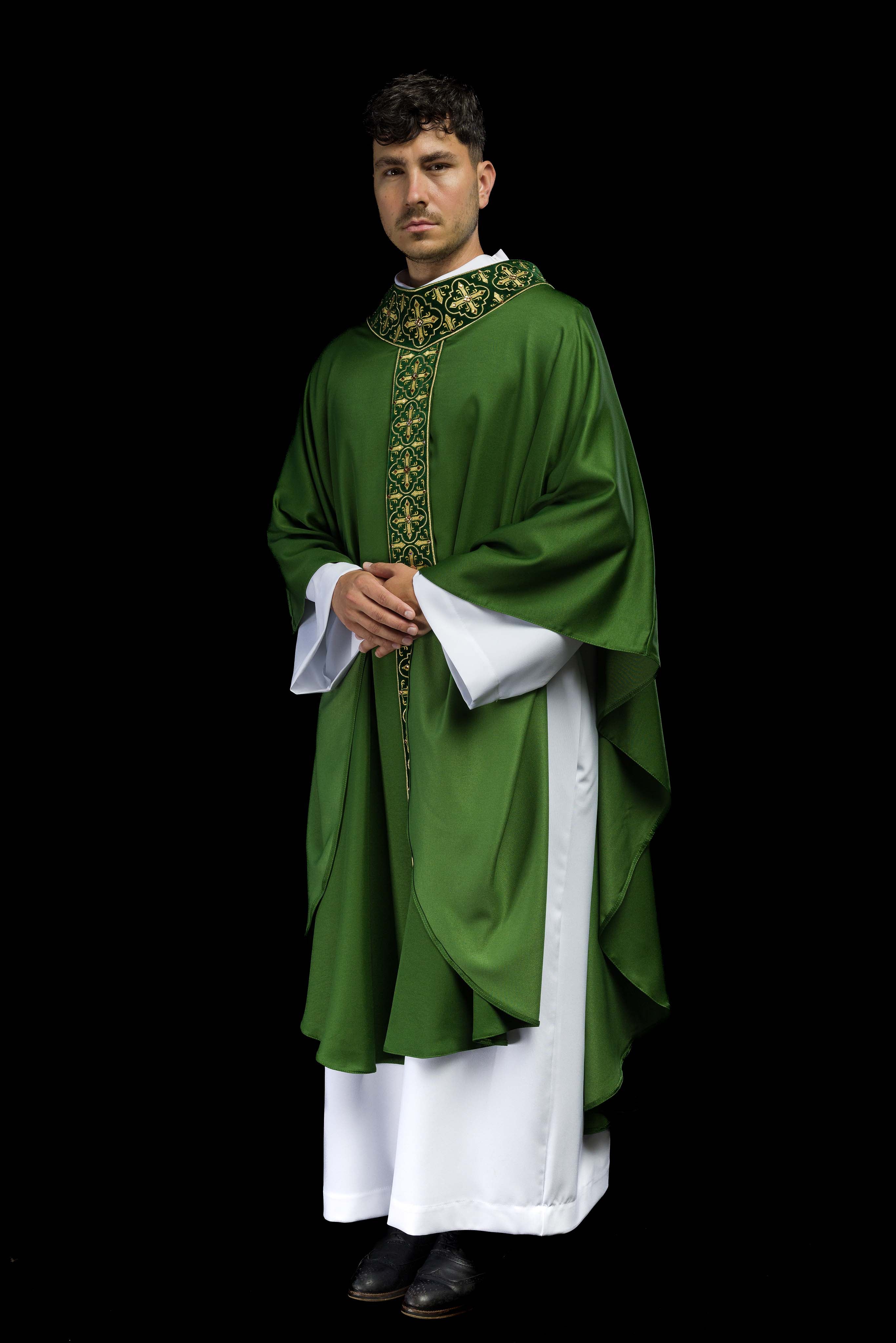 Casula Verde con Stolone ricamato motivo Croce
