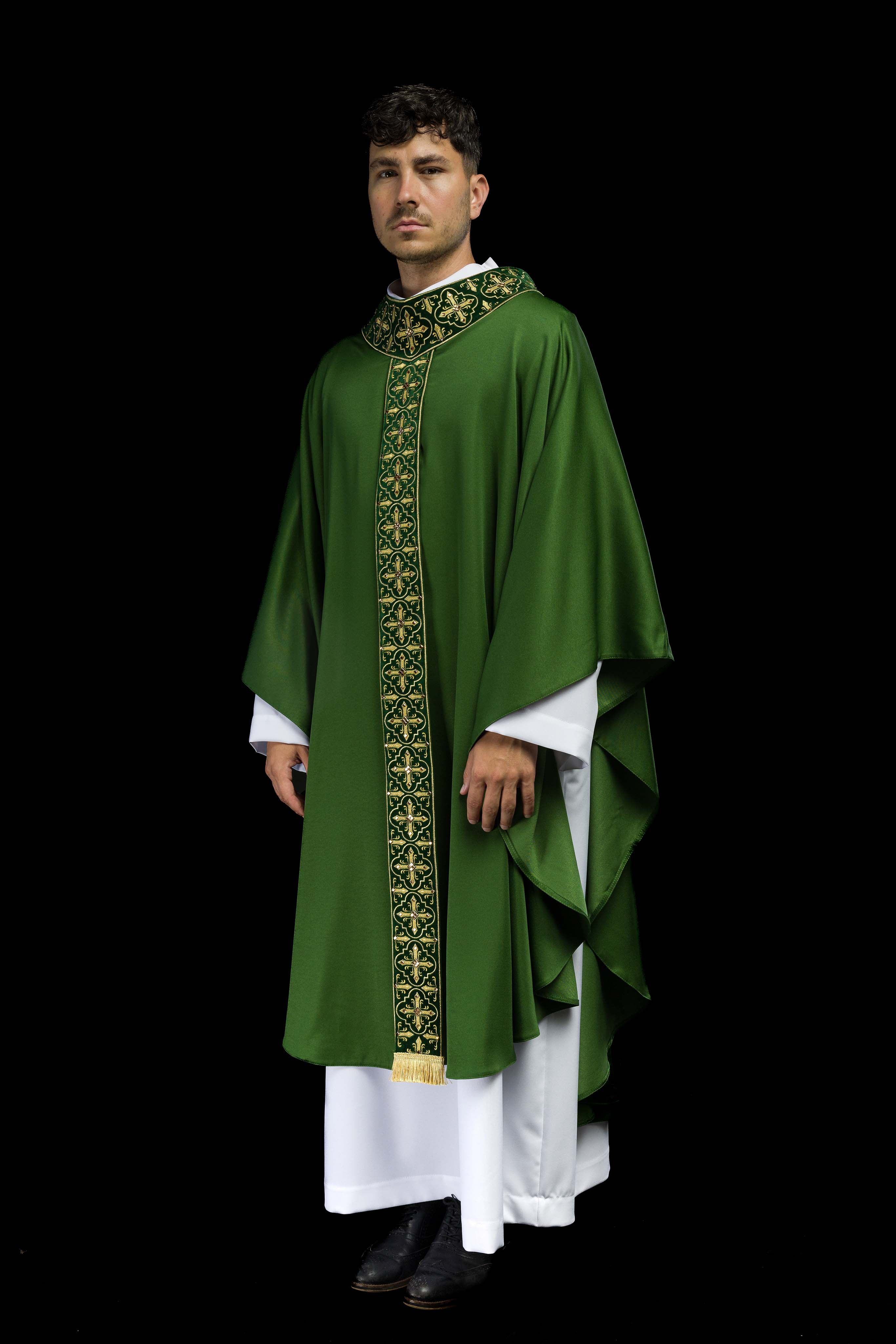 Casula Verde con Stolone ricamato motivo Croce