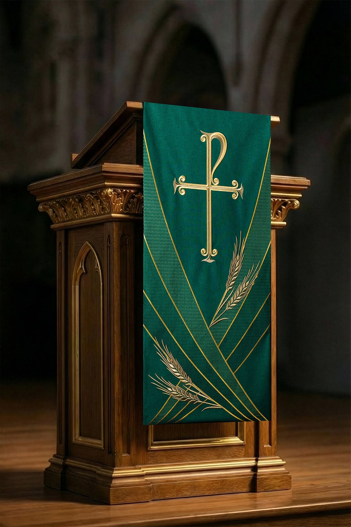 Tovaglia per ambone verde con ricamo PAX