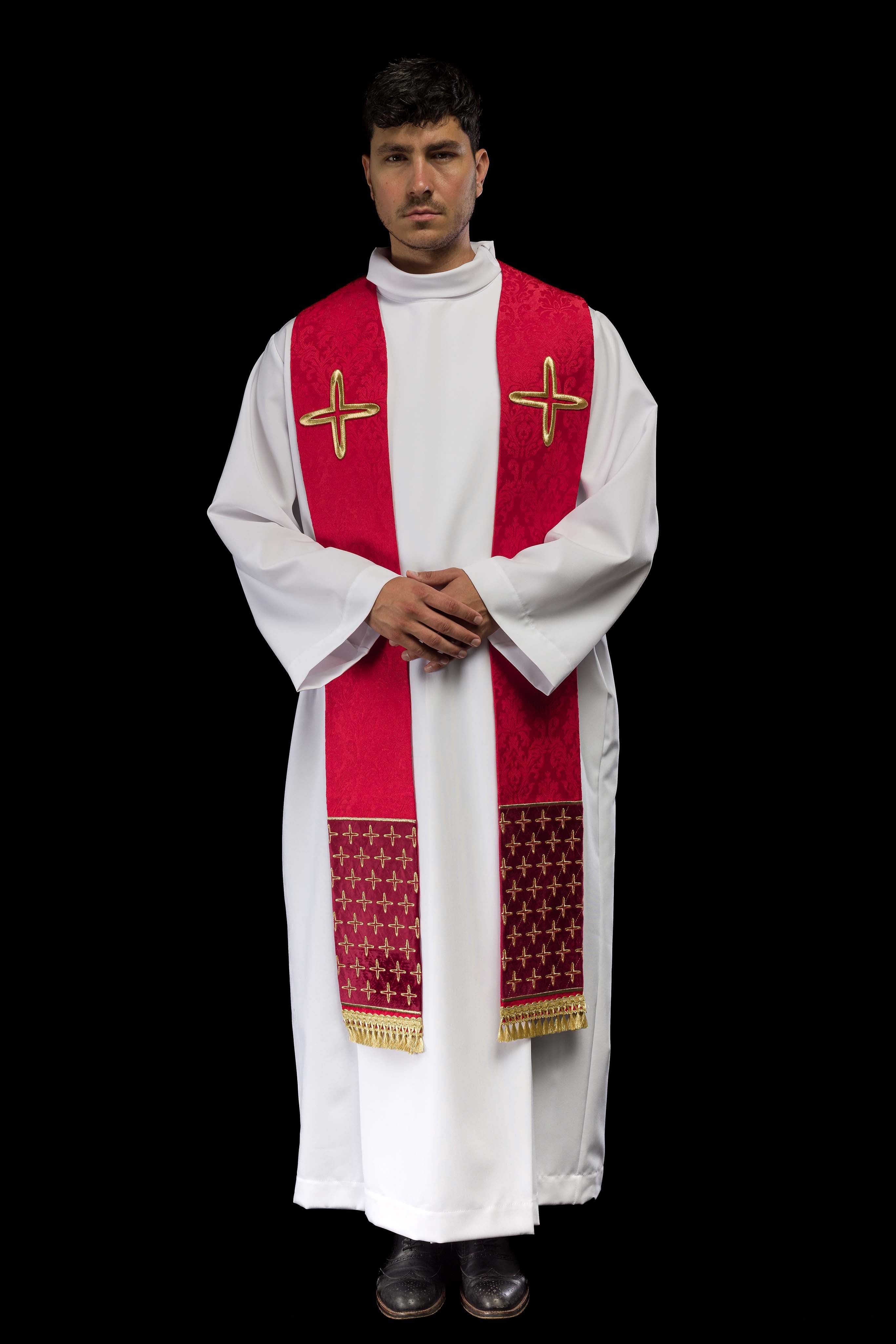 Stola ricamata in tessuto jacquard con motivi di croci rossa