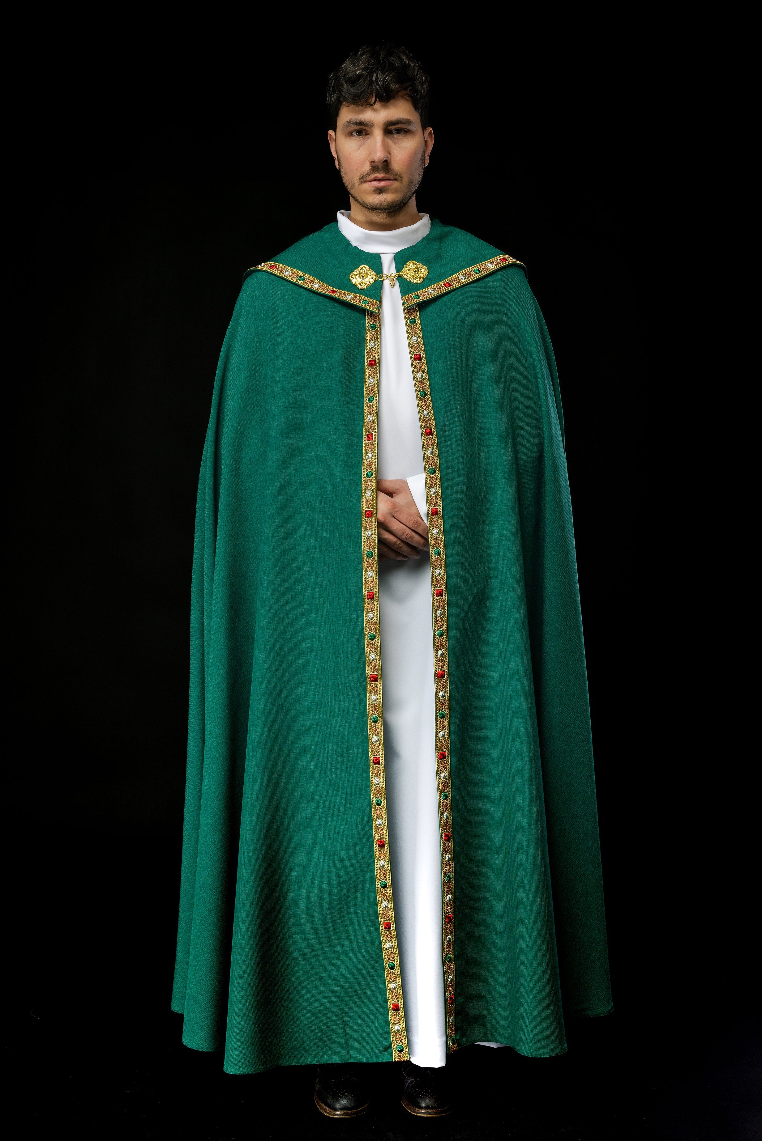 Piviale liturgico verde con IHS oro