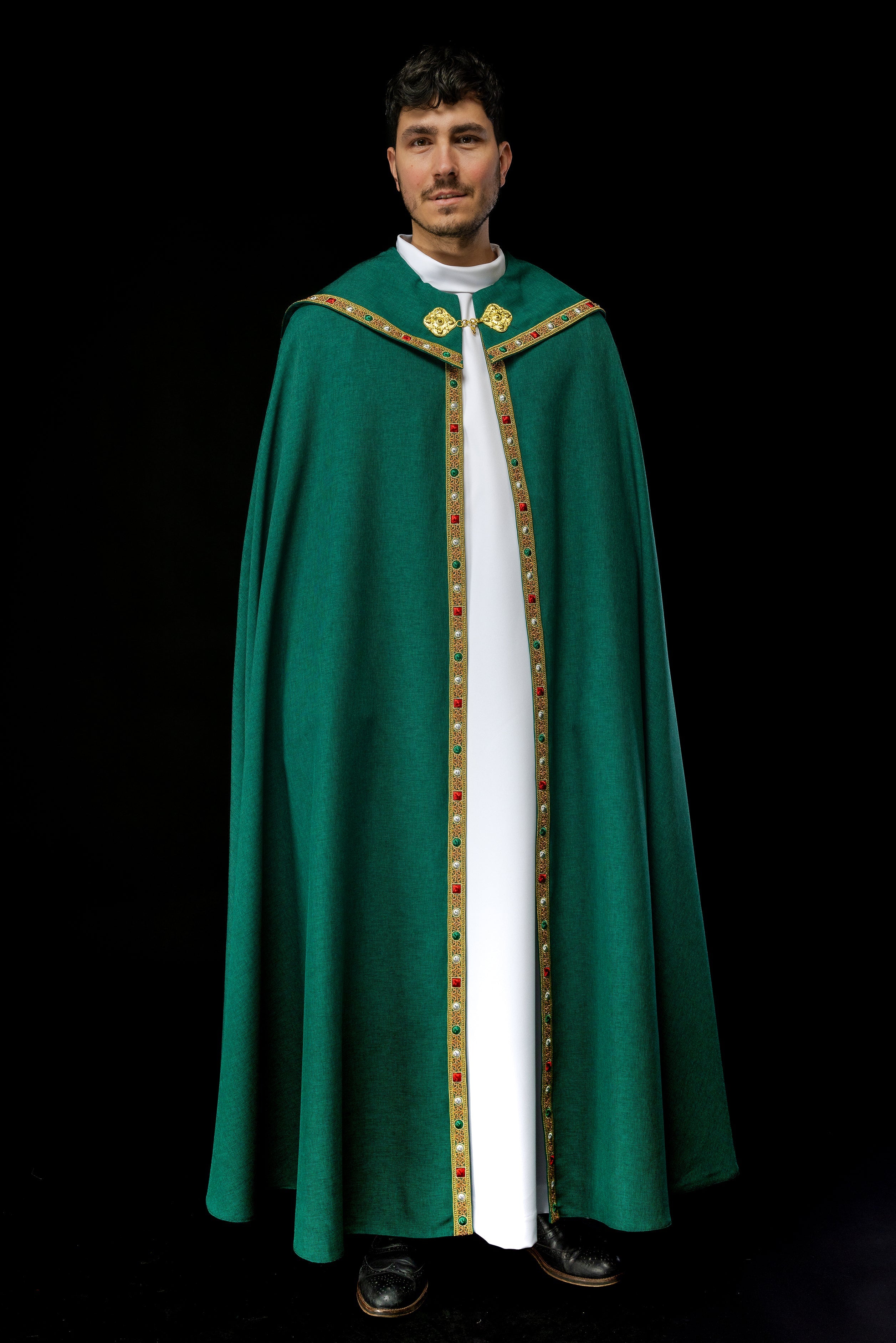 Piviale liturgico verde con IHS oro