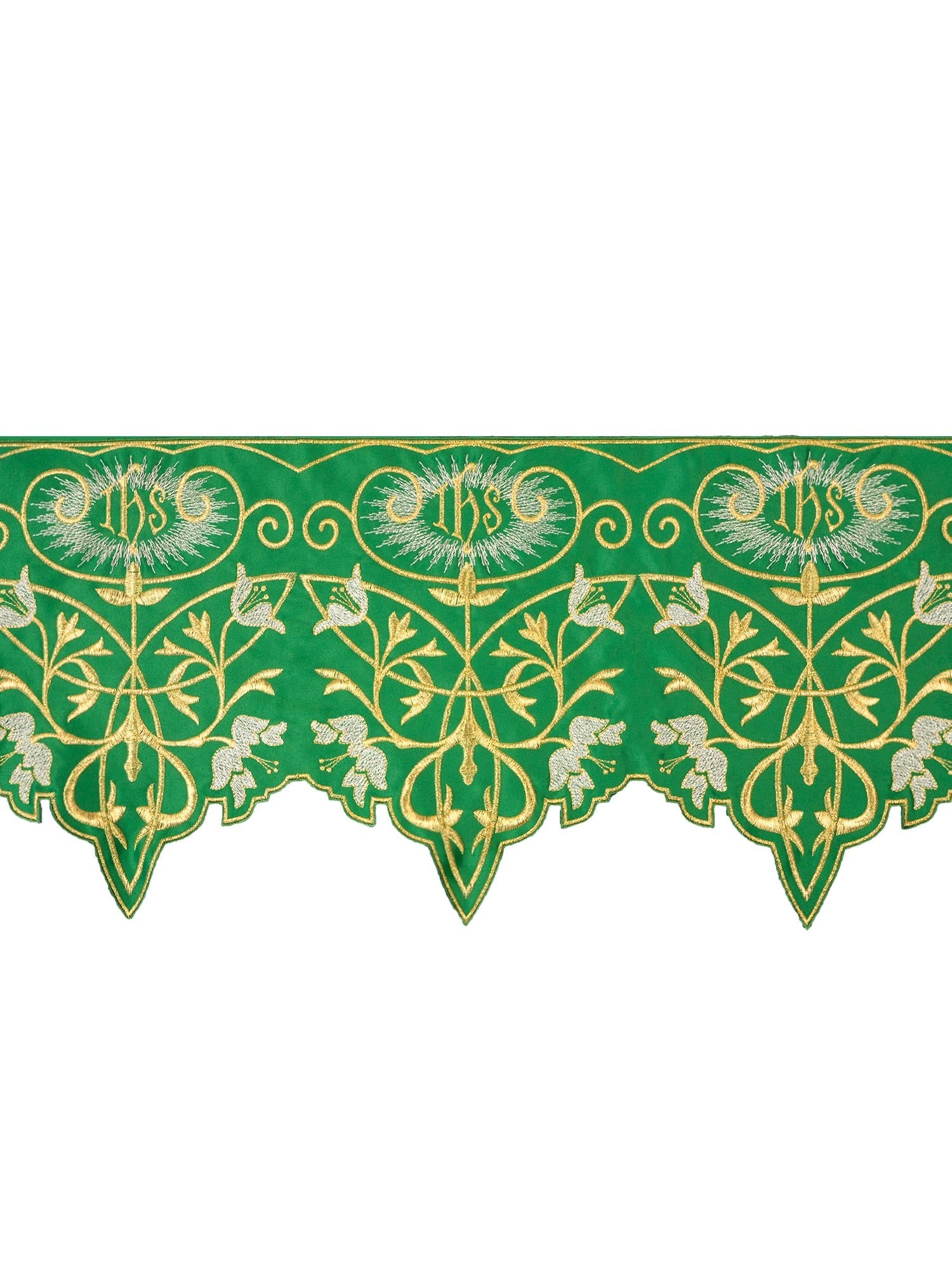 Balza per tovaglia d'altare con monogramma IHS a colori verde KOM/037/01 27cm 3,5m - PERILPRETE.IT