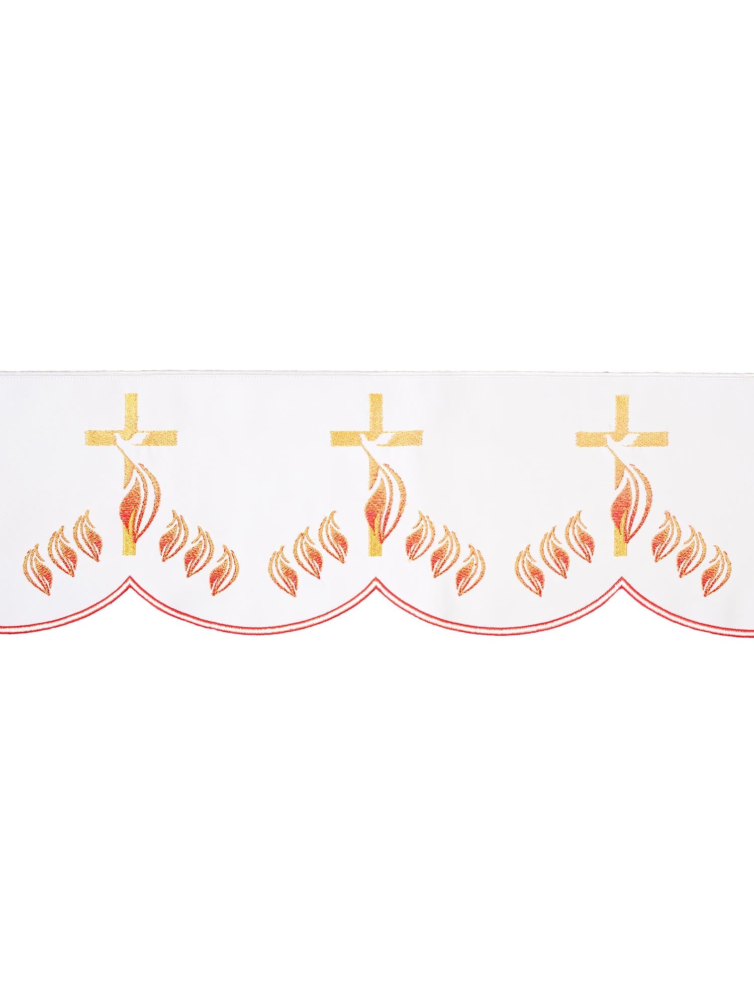 Balza per tovaglia d'altare con ricamo frontale Croce con fiamme Bianco KOM/216/04 17cm 3,5m - PERILPRETE.IT