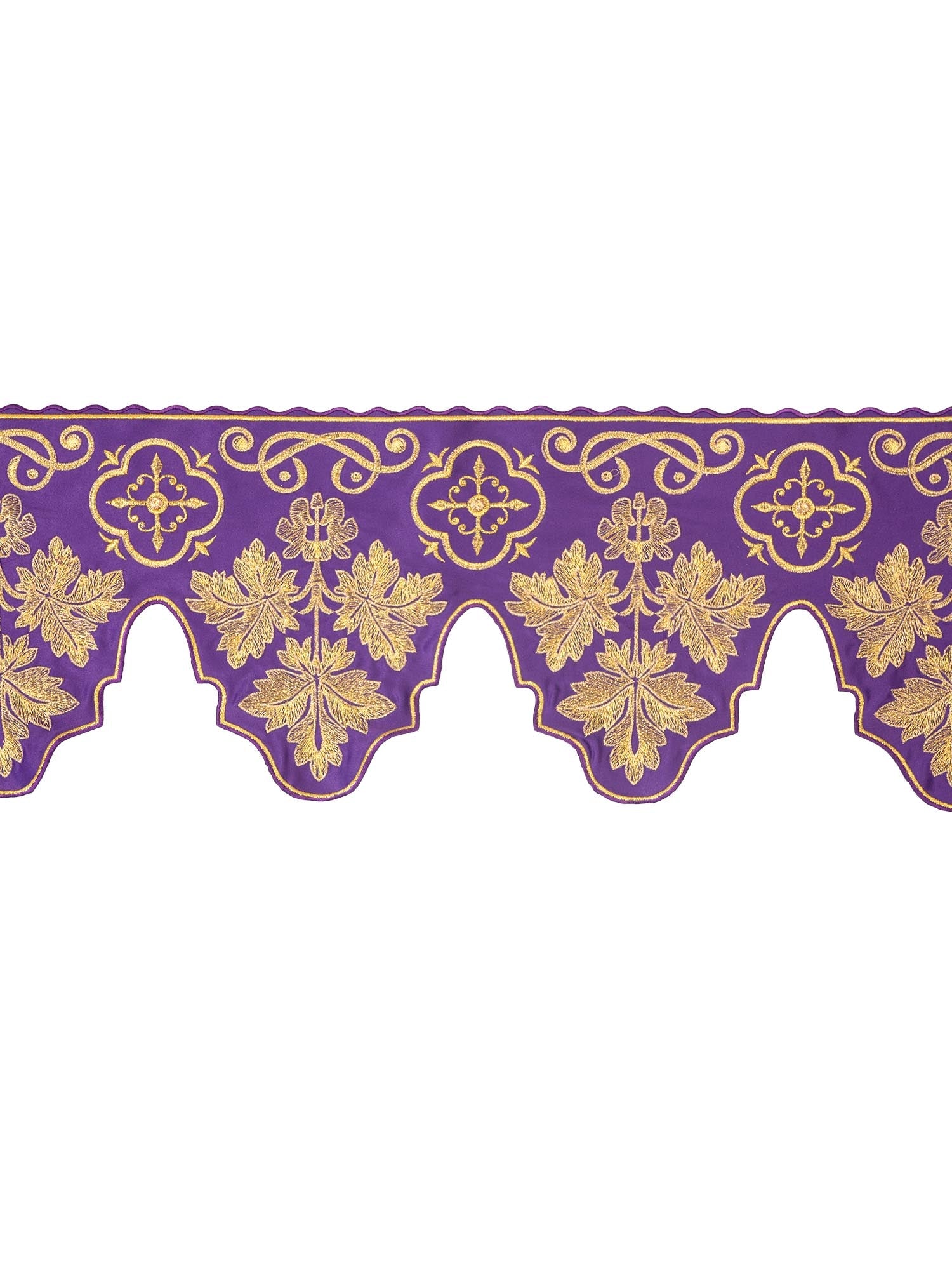 Balza per tovaglia d'altare con ricamo frontale Croce Viola KOM/039/03 19cm 3,5m - PERILPRETE.IT