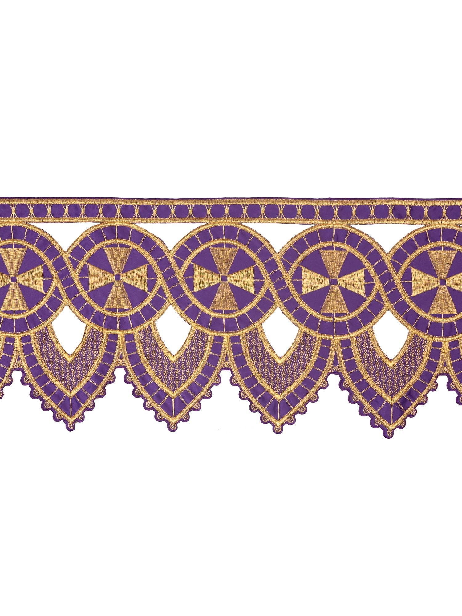 Balza per tovaglia d'altare con ricamo frontale Croce Viola KOM/029/03 26cm 3,5m - PERILPRETE.IT
