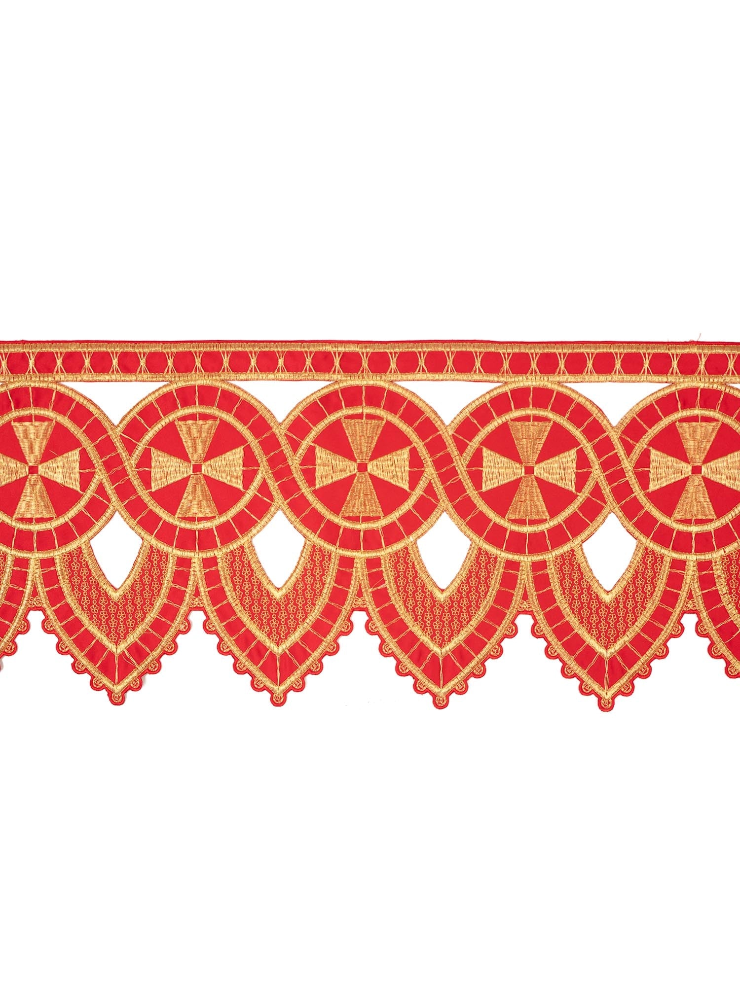 Balza per tovaglia d'altare con ricamo frontale croci e fiamme 150x518 KOM/029/02 26cm 3,5m - PERILPRETE.IT