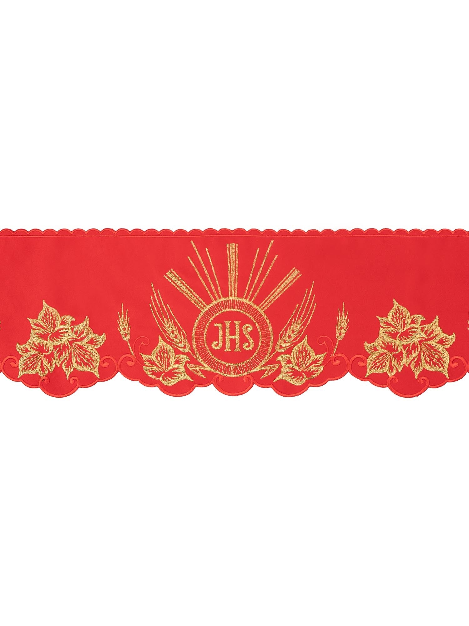 Balza per tovaglia d'altare con ricamo frontale IHS Rossa KOM/053/02 15cm 3,5m - PERILPRETE.IT