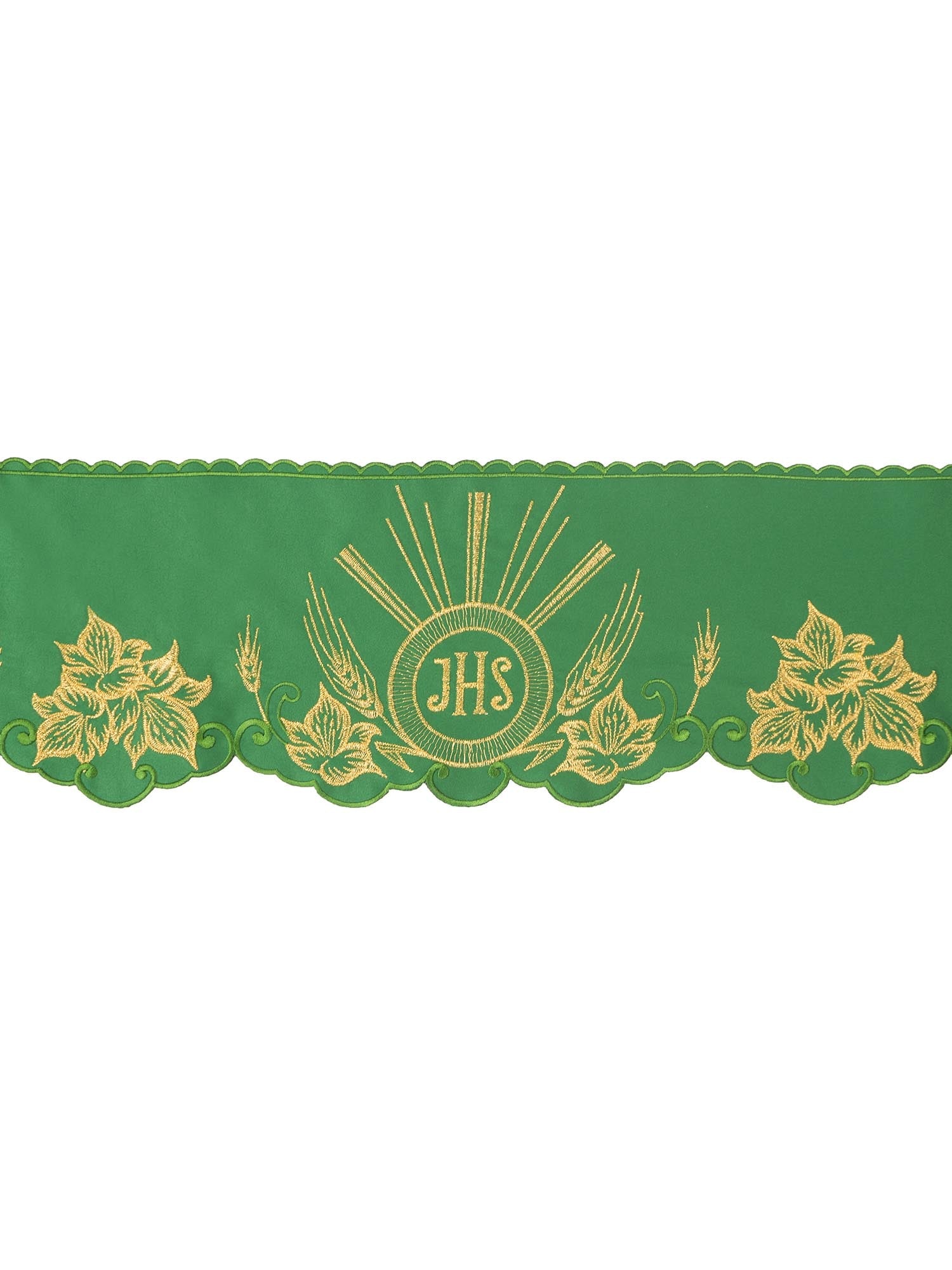 Balza per tovaglia d'altare con ricamo frontale IHS verde KOM/053/01 15cm 3,5m - PERILPRETE.IT