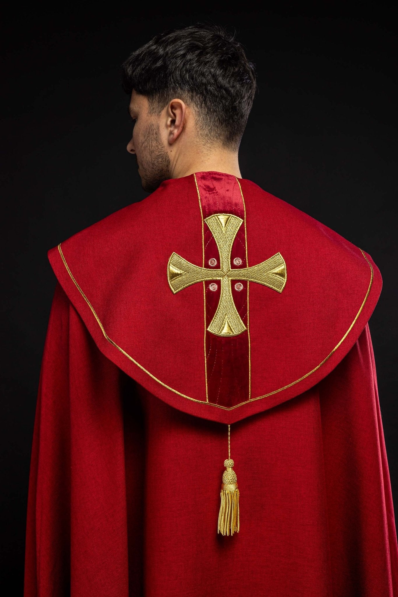 Capa in croci d'oro ricamate e velluto rosso S - 3068 - 02 - 70 150cm - PERILPRETE.IT
