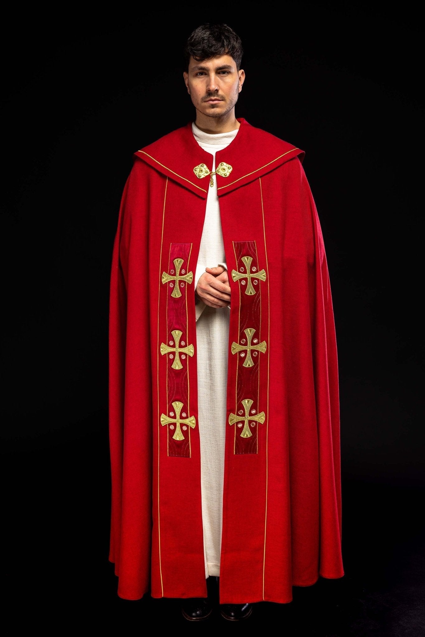 Capa in croci d'oro ricamate e velluto rosso S - 3068 - 02 - 70 150cm - PERILPRETE.IT