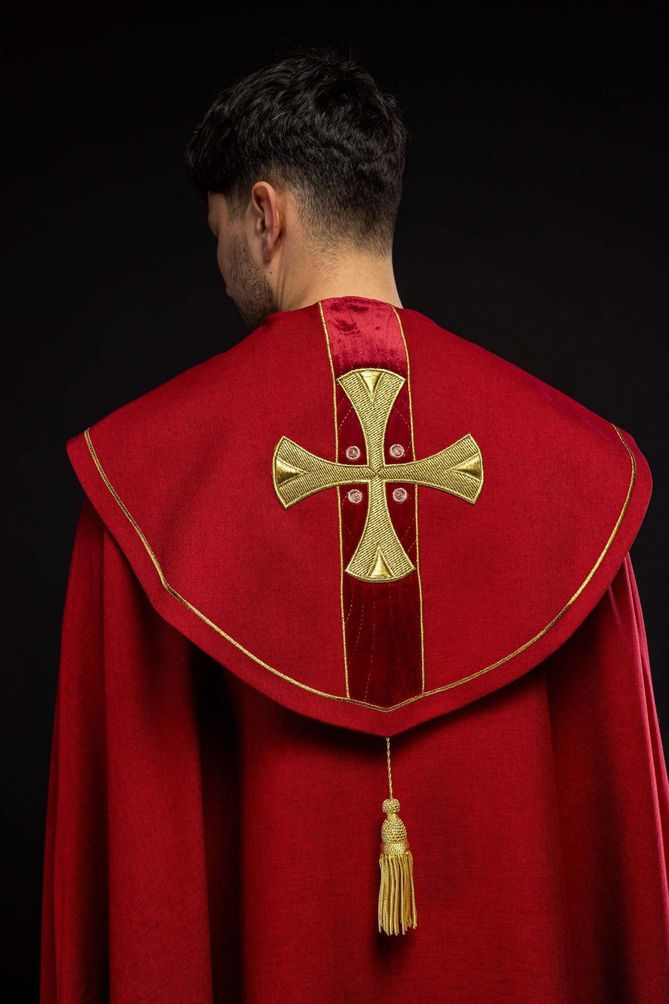 Capa in croci d'oro ricamate e velluto rosso S - 3068 - 02 - 70 150cm - PERILPRETE.IT