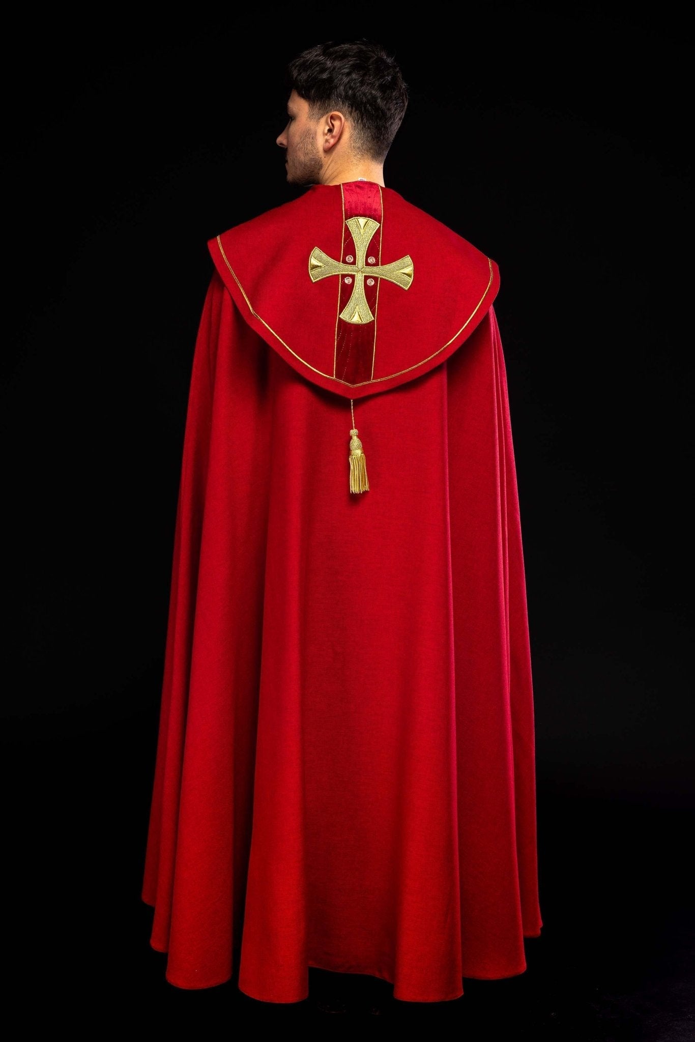 Capa in croci d'oro ricamate e velluto rosso S - 3068 - 02 - 70 150cm - PERILPRETE.IT