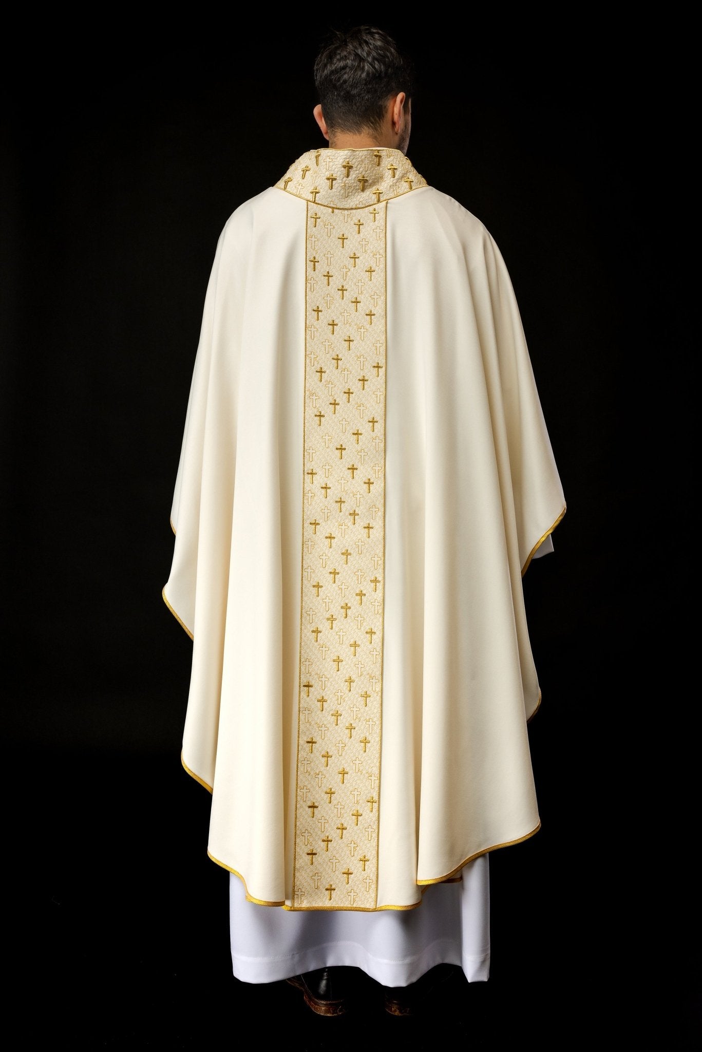 Casula bianca con cintura ricamata con croci S - 7062 - 05 - 53 - PERILPRETE.IT