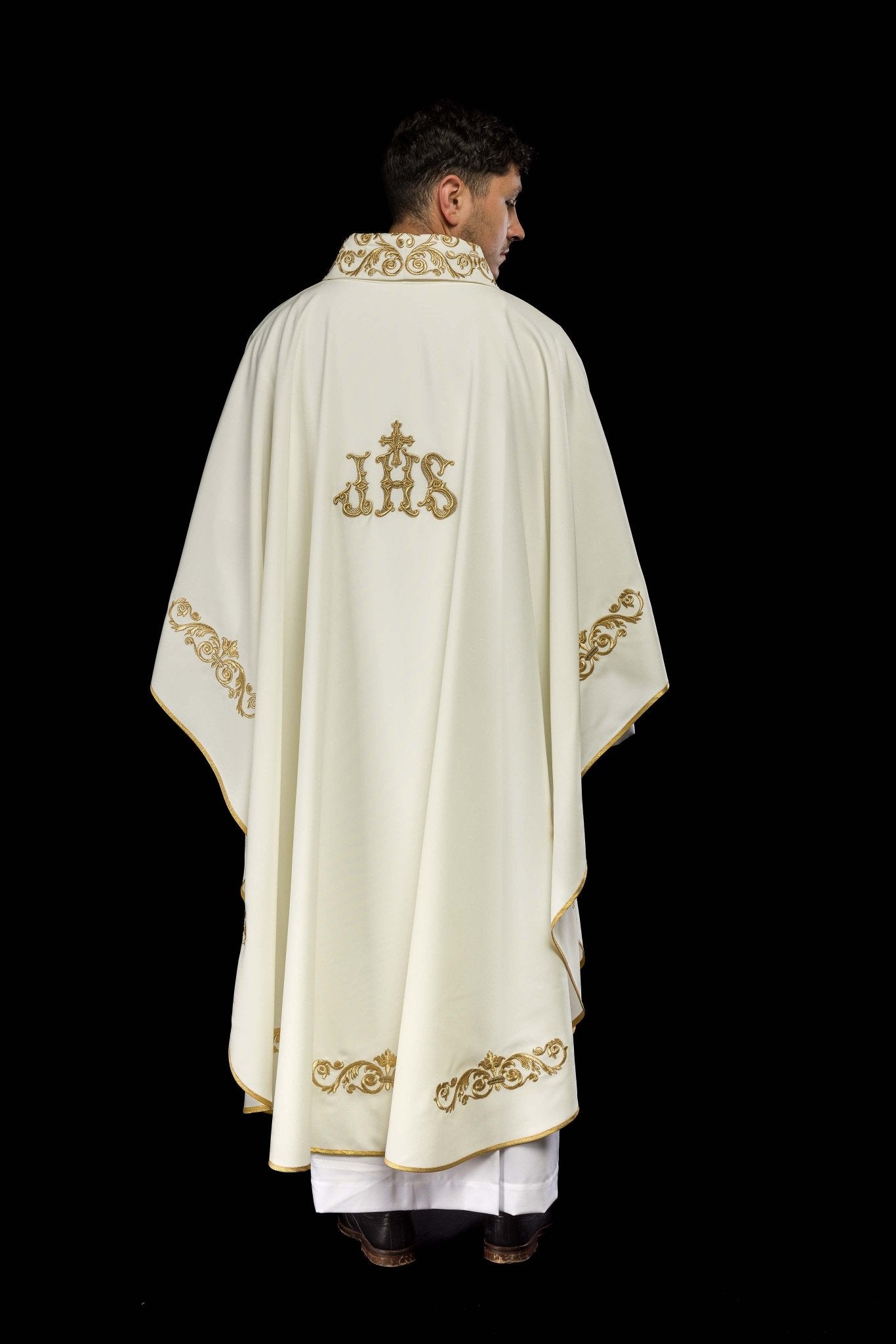 Casula con decorazioni e motivo IHS KOR/157/05/01 ECRU - PERILPRETE.IT