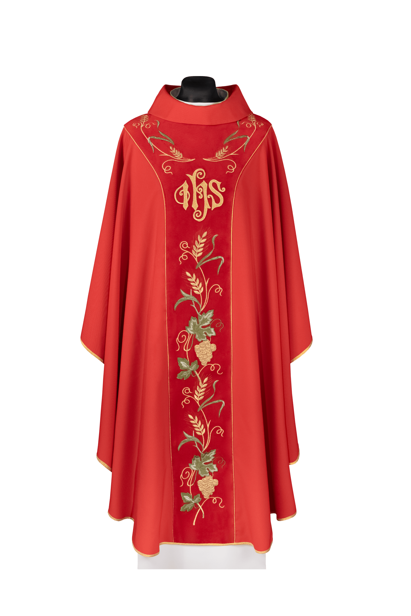 Casula con fascia rossa in velluto e ricamo IHS KDT/7050/02/53/PA CZERWONY - PERILPRETE.IT