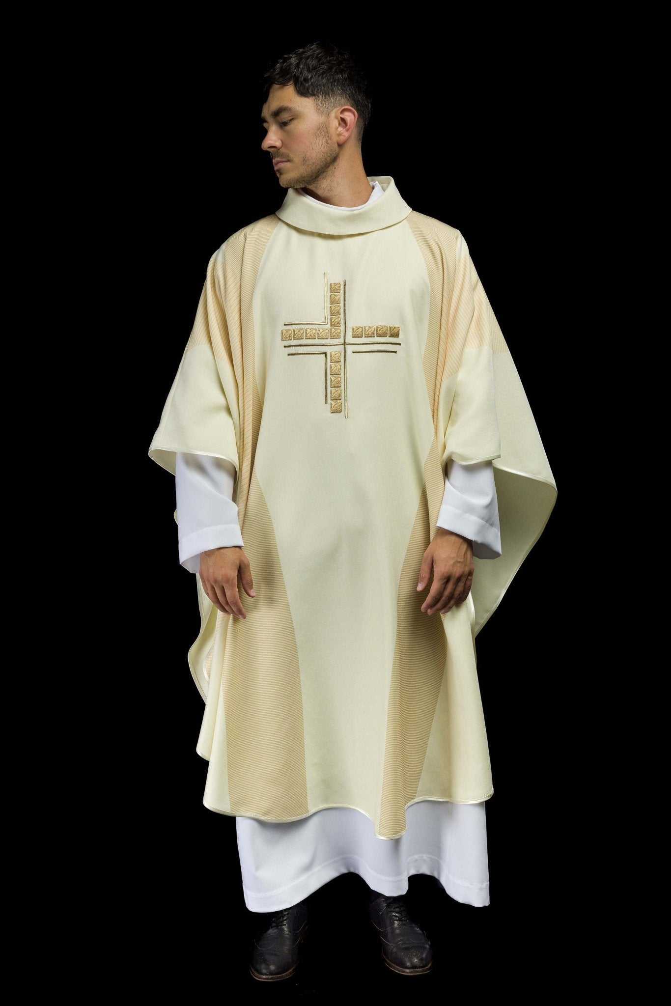 Casula Écru con Croce ricamata HA7036-05 ECRU - PERILPRETE.IT