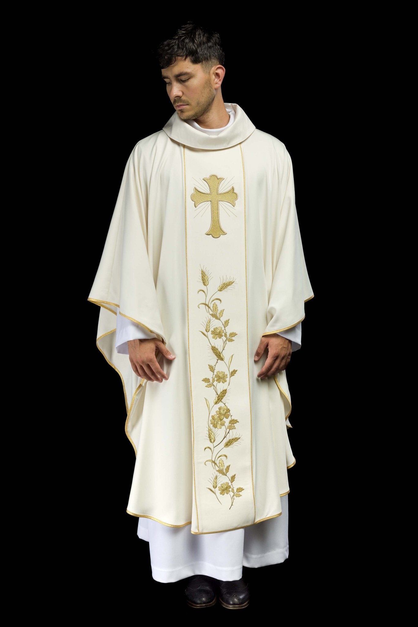Casula Écru ricamo Croce e Spighe di grano KOR/375/05/53 ECRU - PERILPRETE.IT