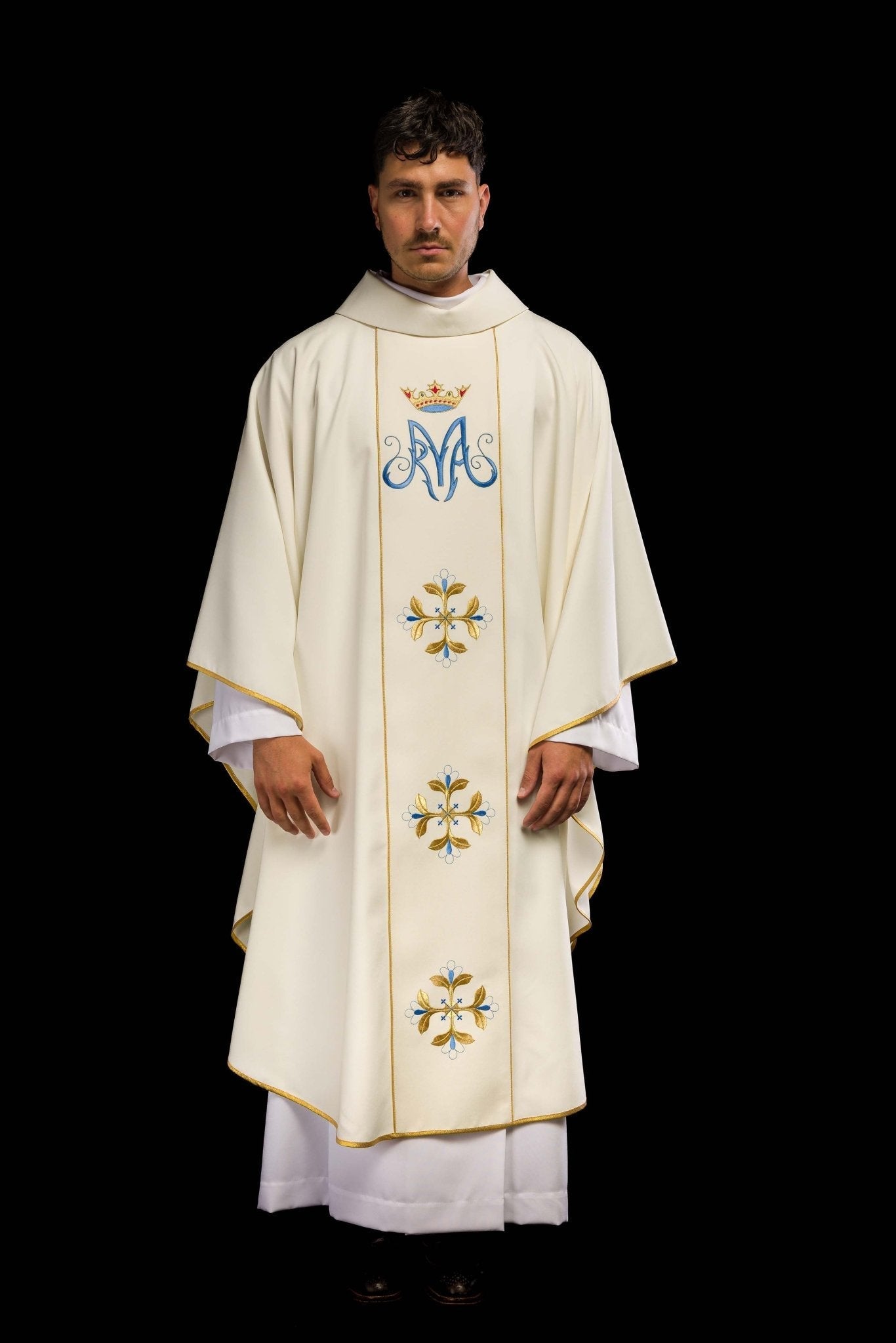 Casula liturgica mariana con fascia KOR/128/05/01 ECRU - PERILPRETE.IT