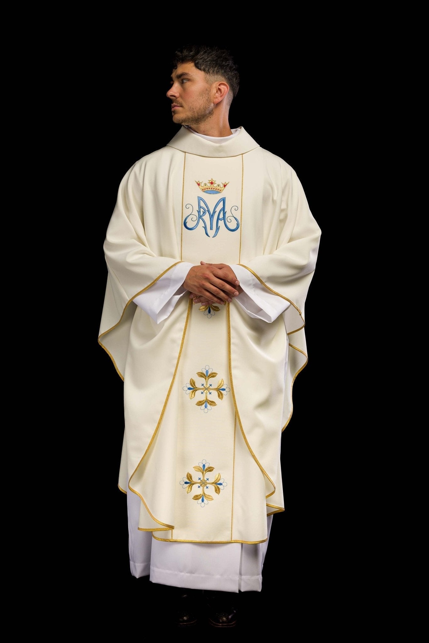 Casula liturgica mariana con fascia KOR/128/05/01 ECRU - PERILPRETE.IT