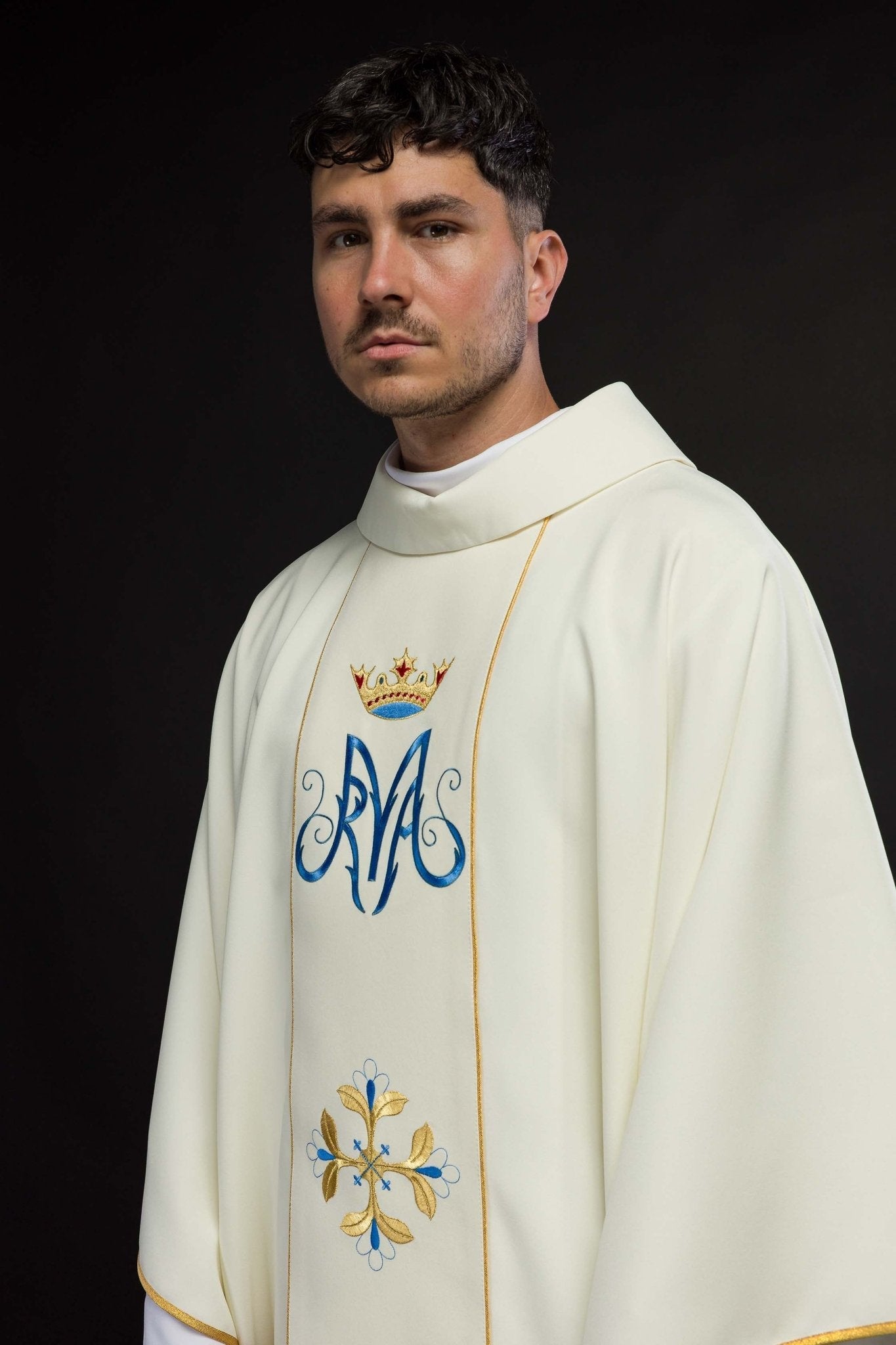 Casula liturgica mariana con fascia KOR/128/05/01 ECRU - PERILPRETE.IT