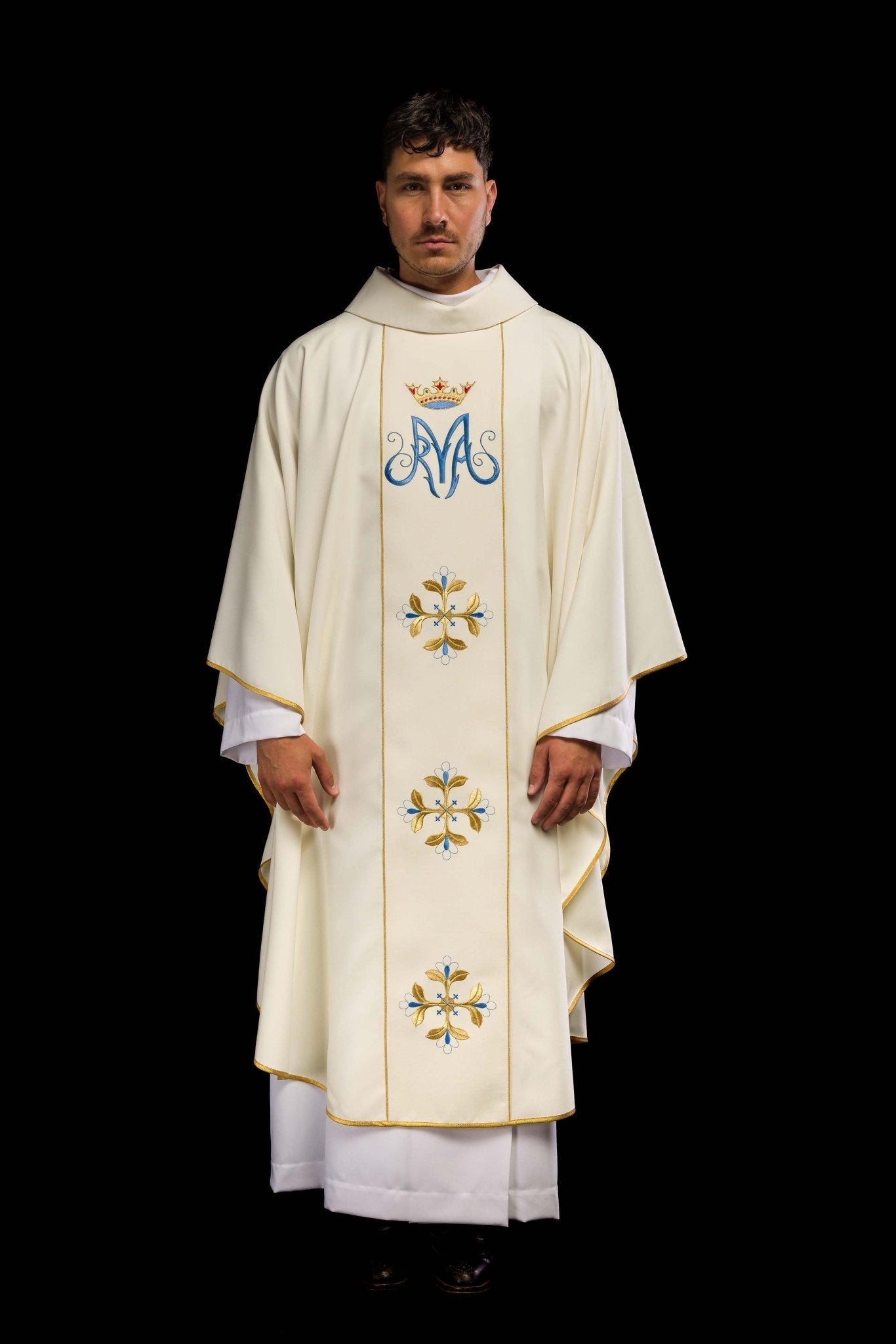 Casula liturgica mariana con fascia KOR/128/05/01 ECRU - PERILPRETE.IT