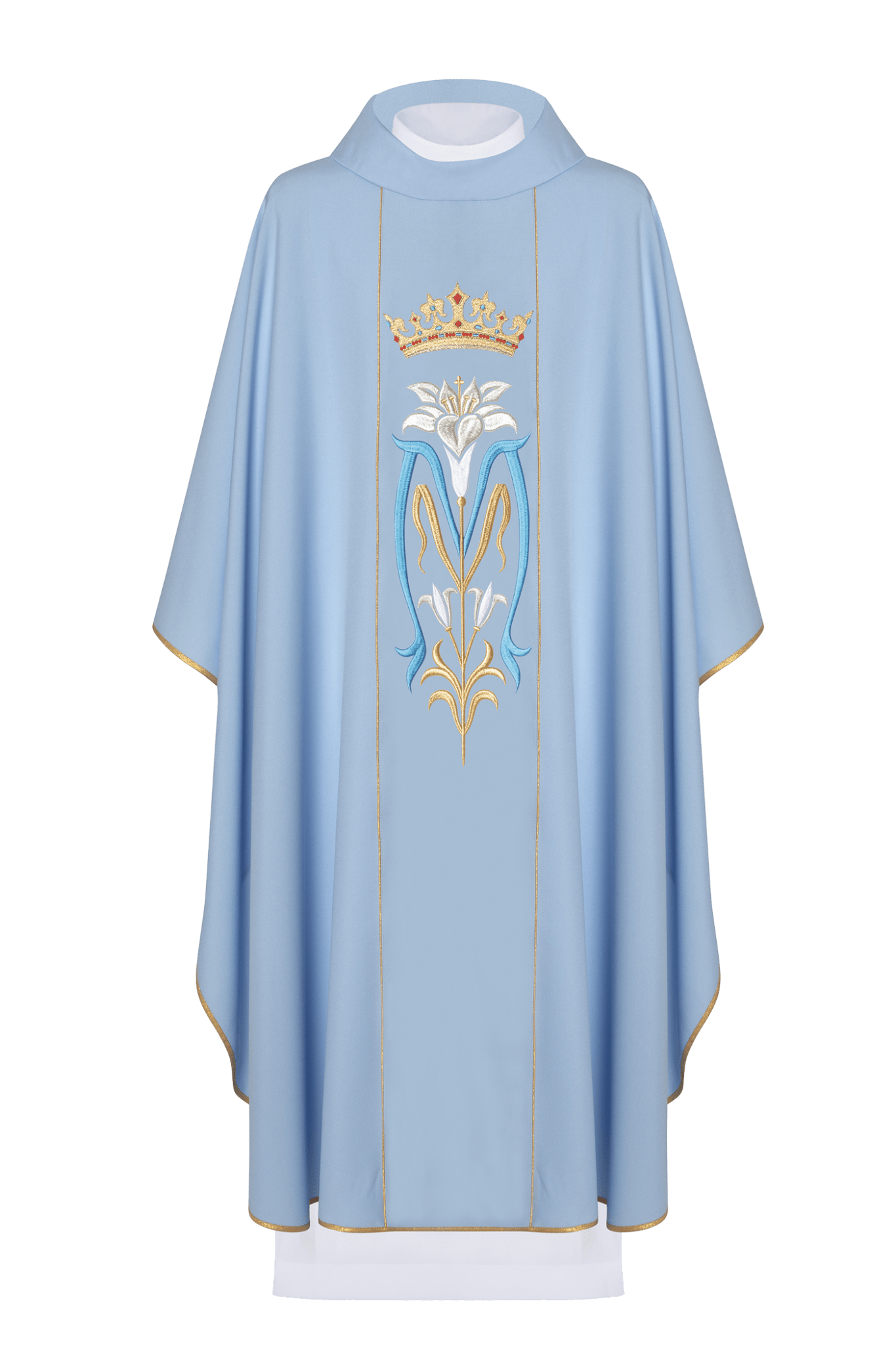 Casula liturgica mariana ricamata con corona blu KOR/058/06/01 NIEBIESKI - PERILPRETE.IT