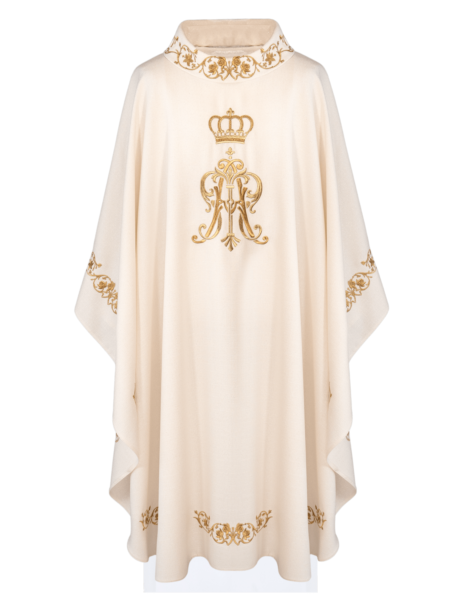 Casula liturgica ricamata con stemma mariano e corona S-7064-05-71 - PERILPRETE.IT