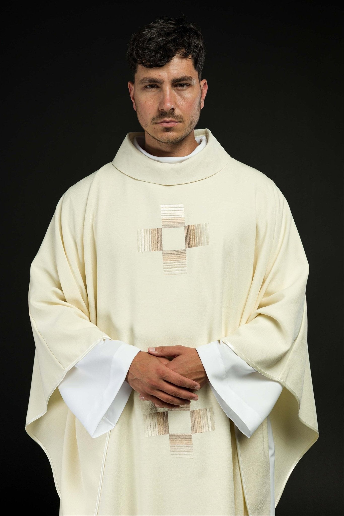 Casula ricamata con croci ecrù HA7033-05 ECRU - PERILPRETE.IT