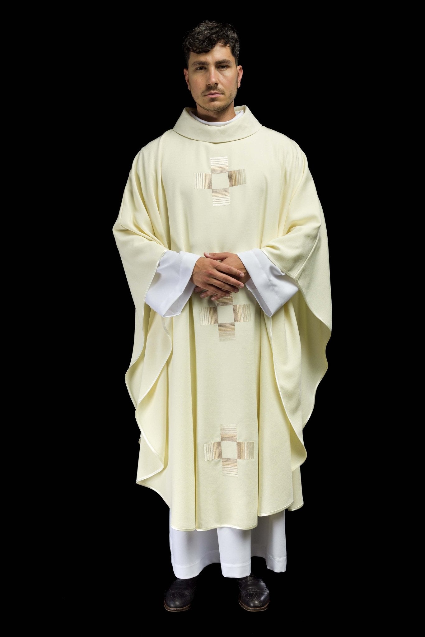 Casula ricamata con croci ecrù HA7033-05 ECRU - PERILPRETE.IT