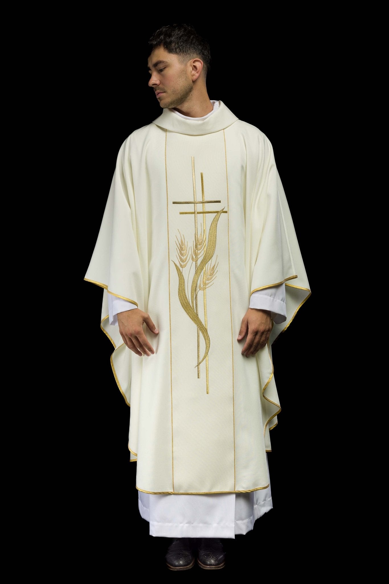 Casula ricamata con motivi di croce e spighe écru KOR/114/05/01 ECRU - PERILPRETE.IT