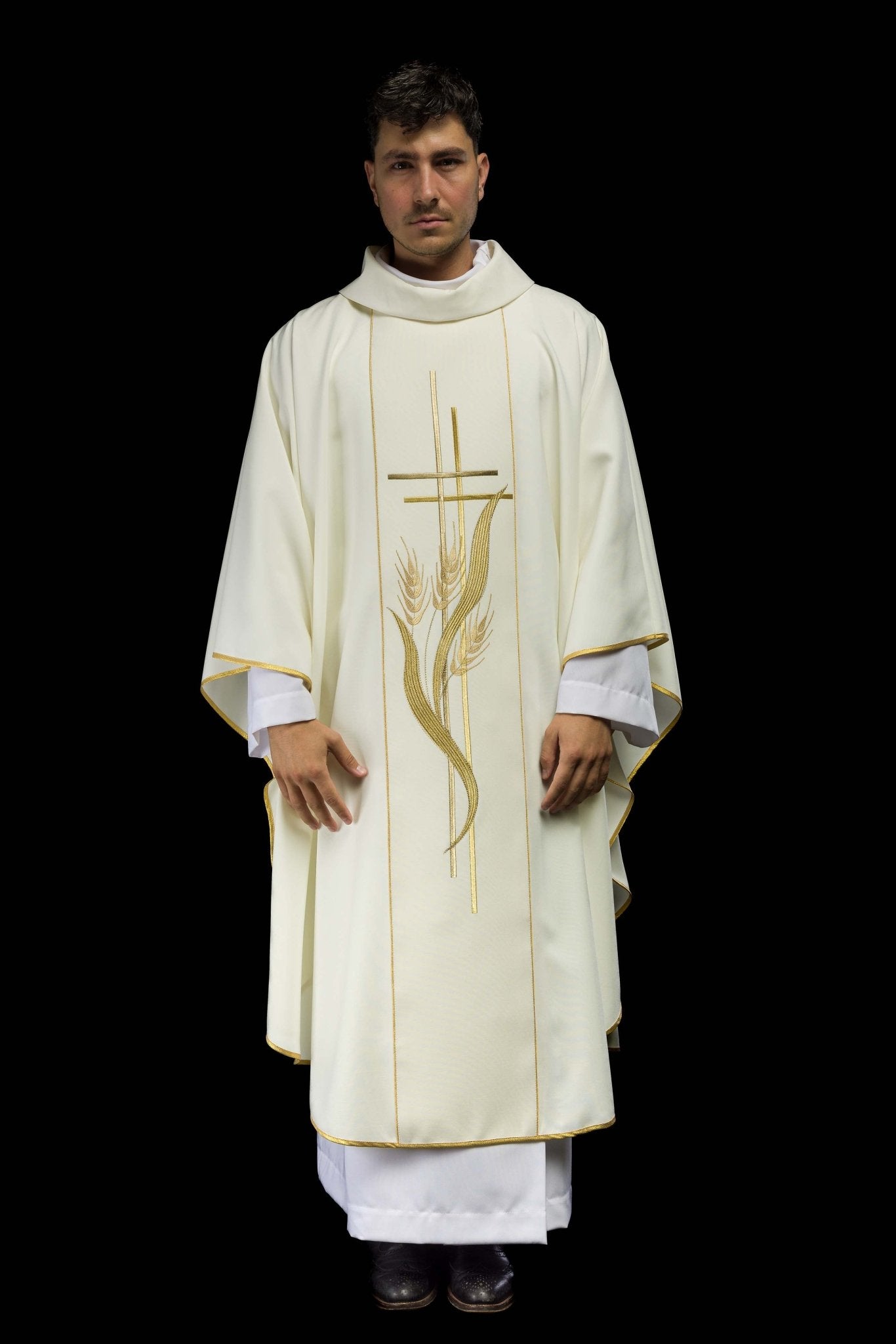Casula ricamata con motivi di croce e spighe écru KOR/114/05/01 ECRU - PERILPRETE.IT