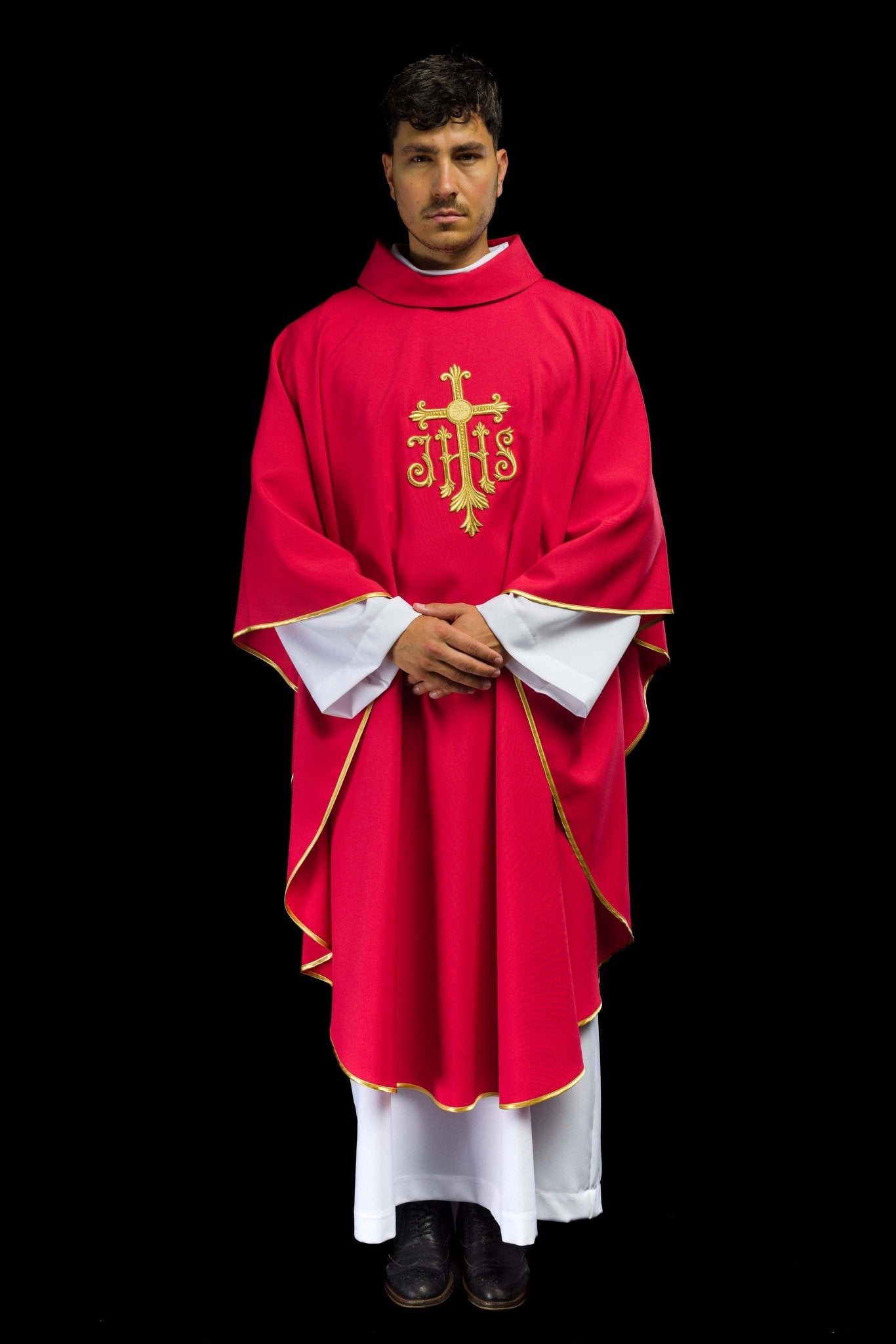 Casula ricamata Rossa con simbolo JHS KOR/255/02/12 - PERILPRETE.IT