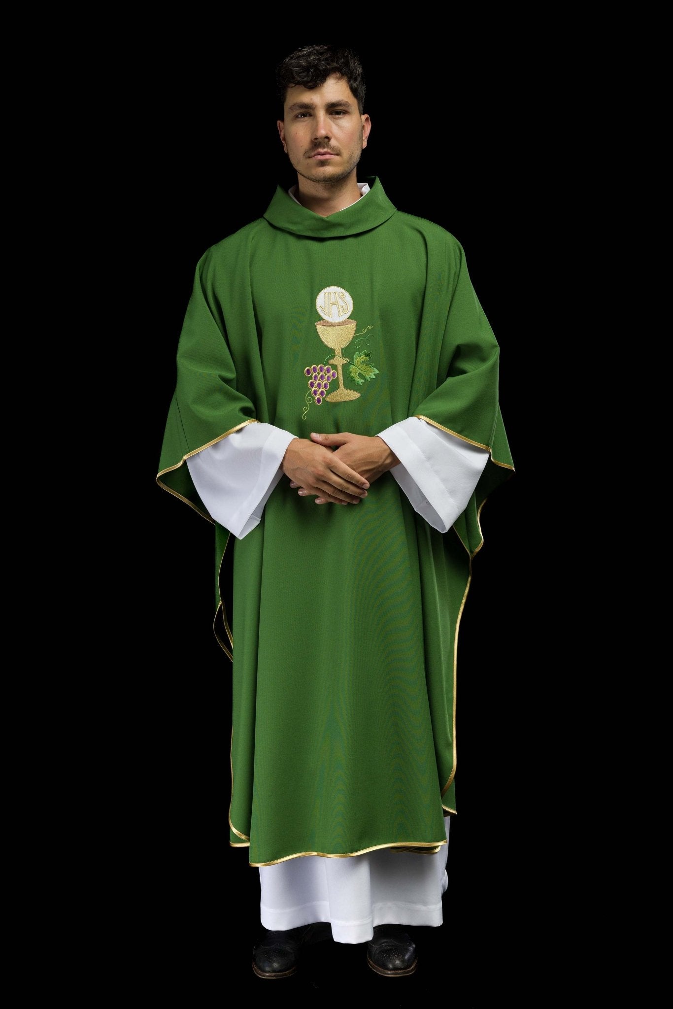 Casula ricamata Verde Calice Uva KOR/208/01/12 ZIELONY - PERILPRETE.IT
