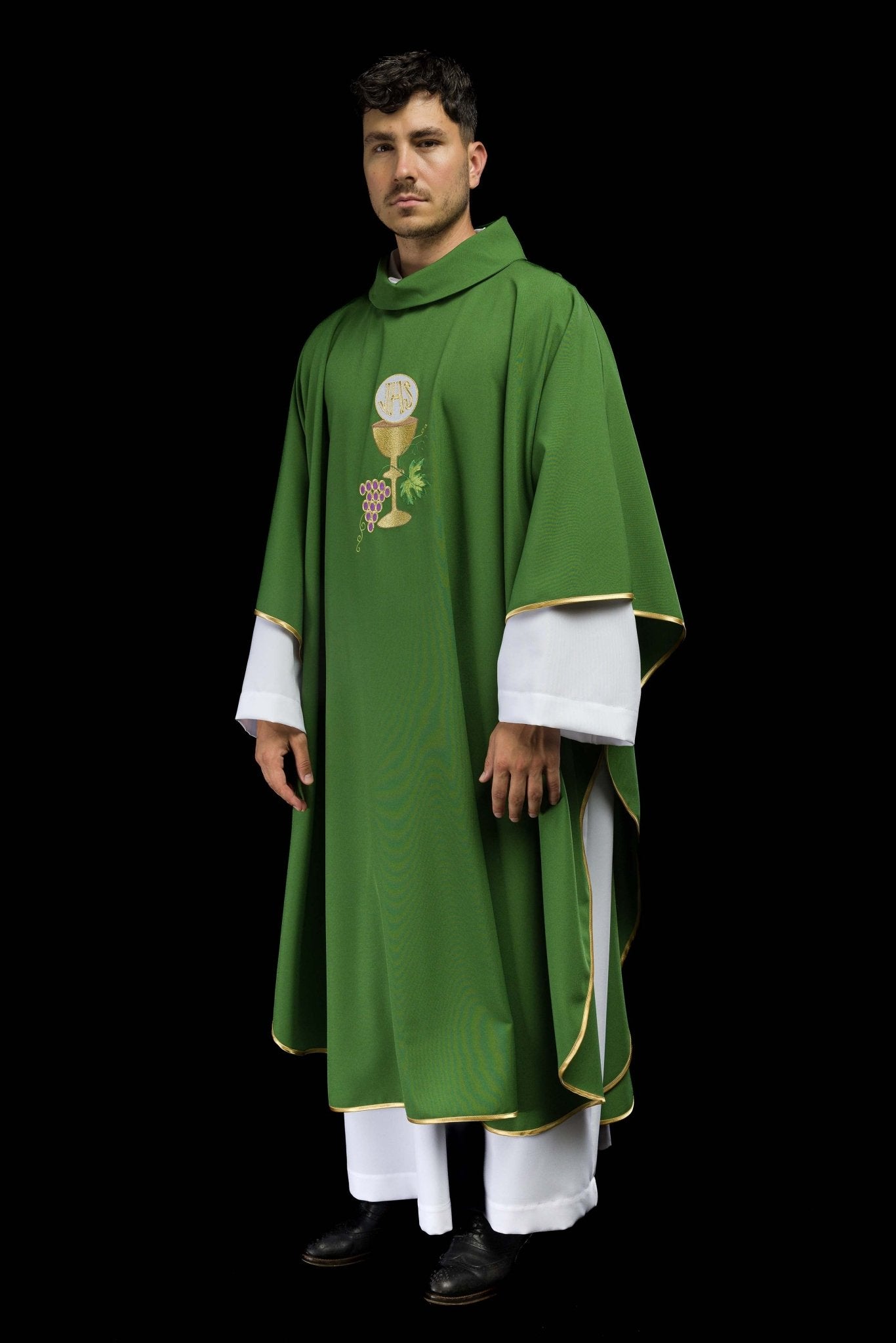 Casula ricamata Verde Calice Uva KOR/208/01/12 ZIELONY - PERILPRETE.IT