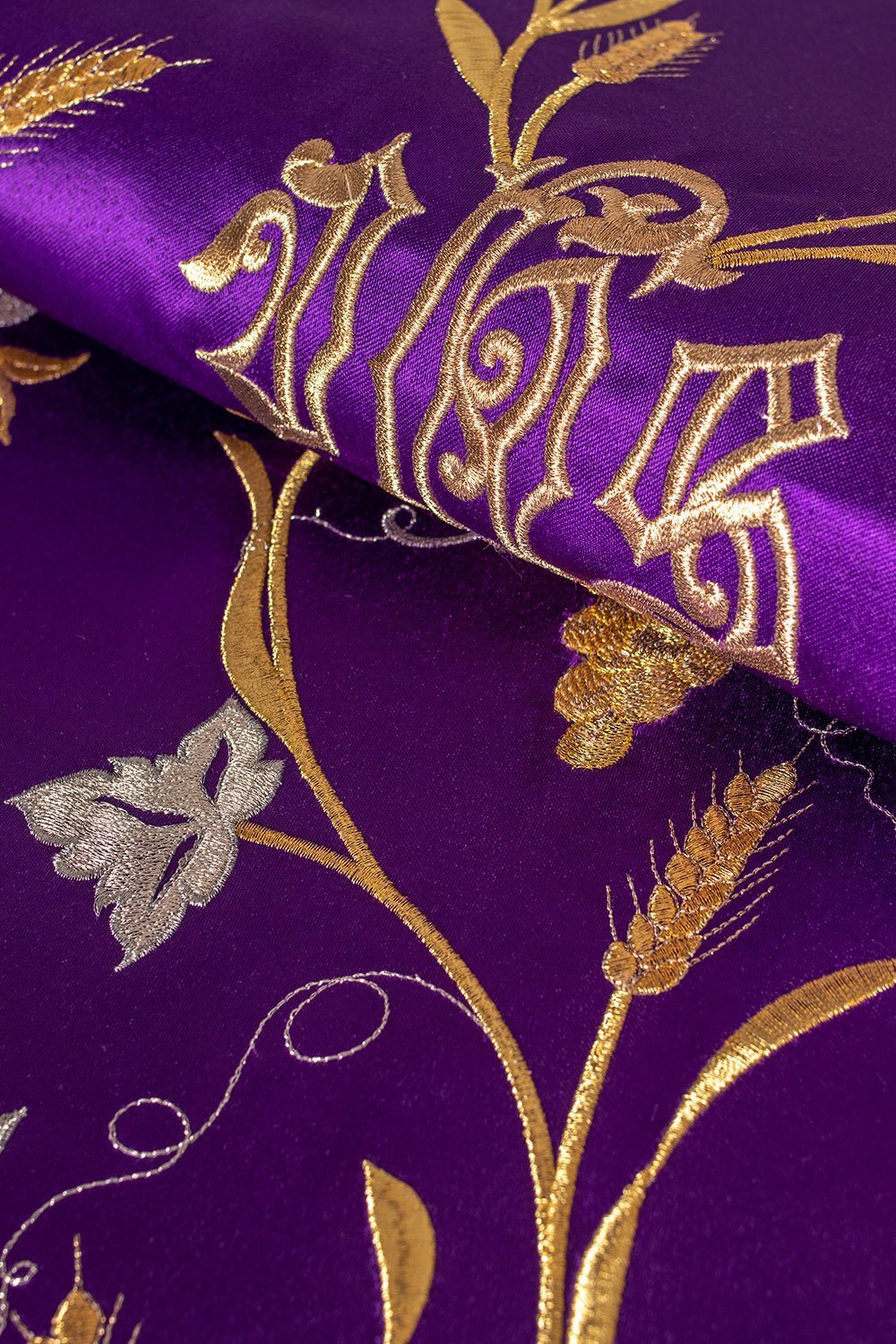 Casula Romana Viola con ricamo Calice IHS Spighe di grano e Uva KOR/122/03/01 FIOLET - PERILPRETE.IT