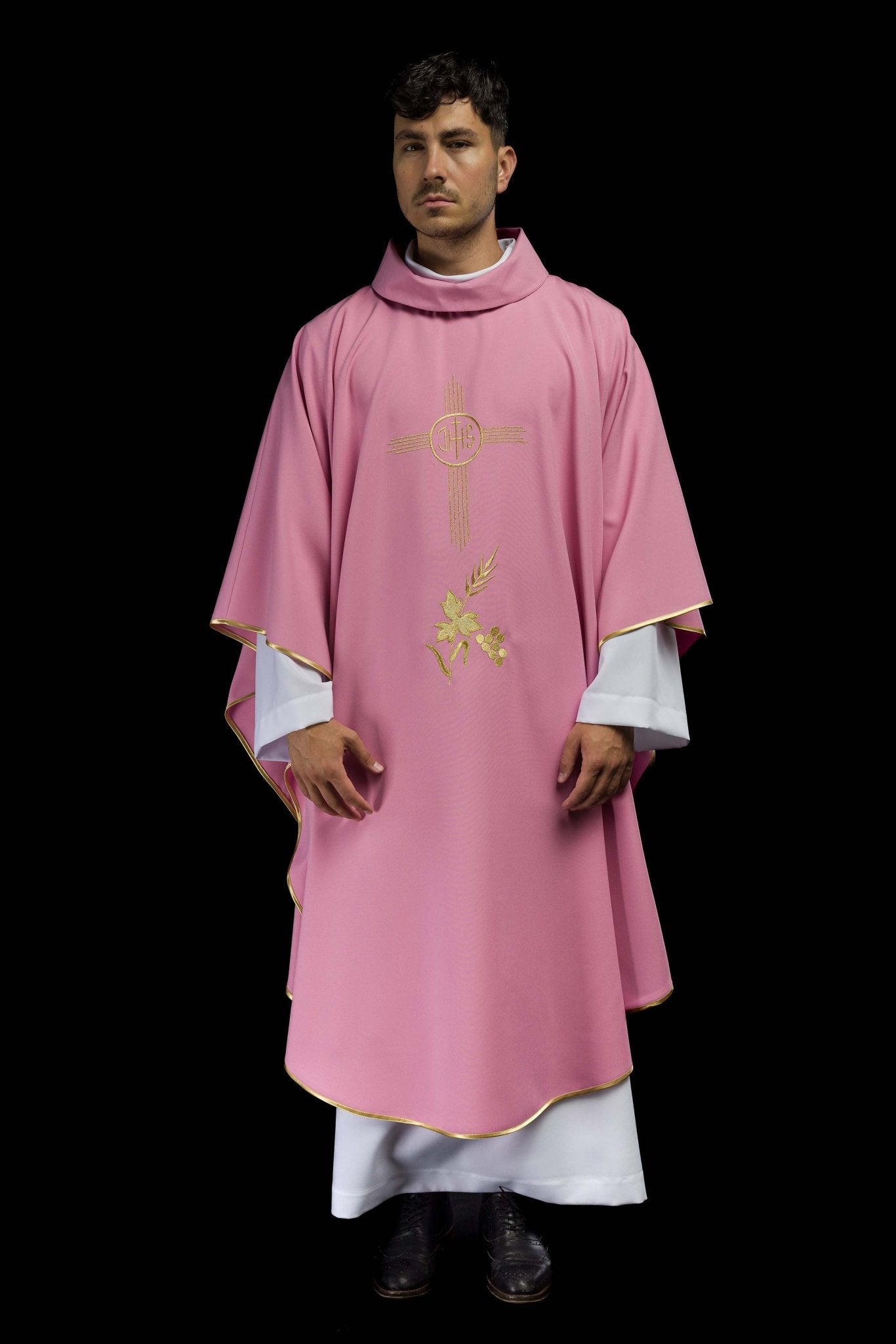 Casula Rosa con ricamo IHS dorato KOR/003/08/12 RÓŻ - PERILPRETE.IT