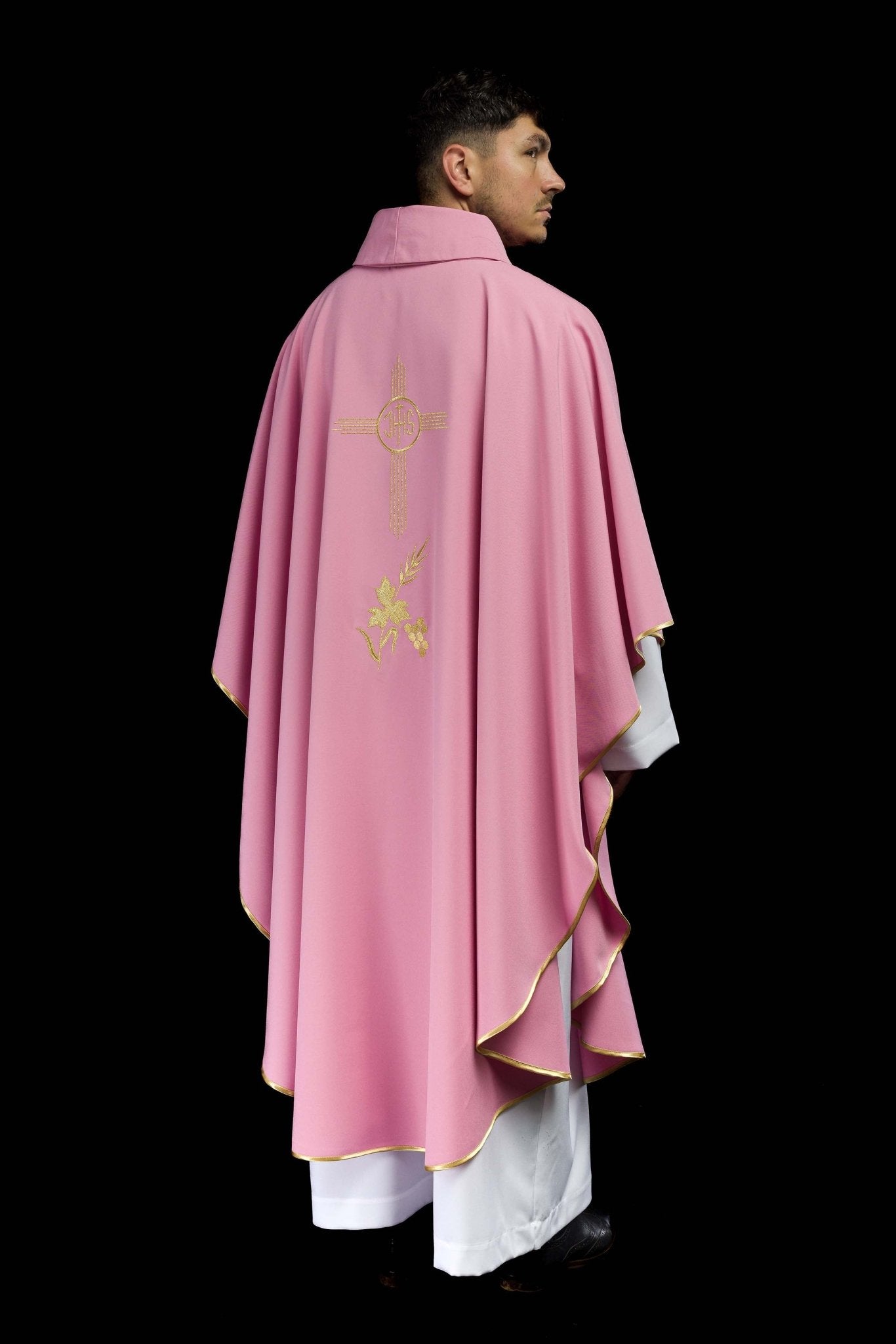 Casula Rosa con ricamo IHS dorato KOR/003/08/12 RÓŻ - PERILPRETE.IT