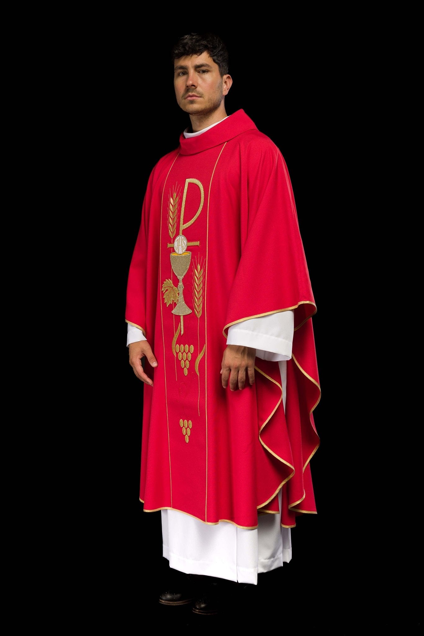 Casula Rossa con ricamo Calice e IHS KOR/001/02/01 CZERWONY - PERILPRETE.IT