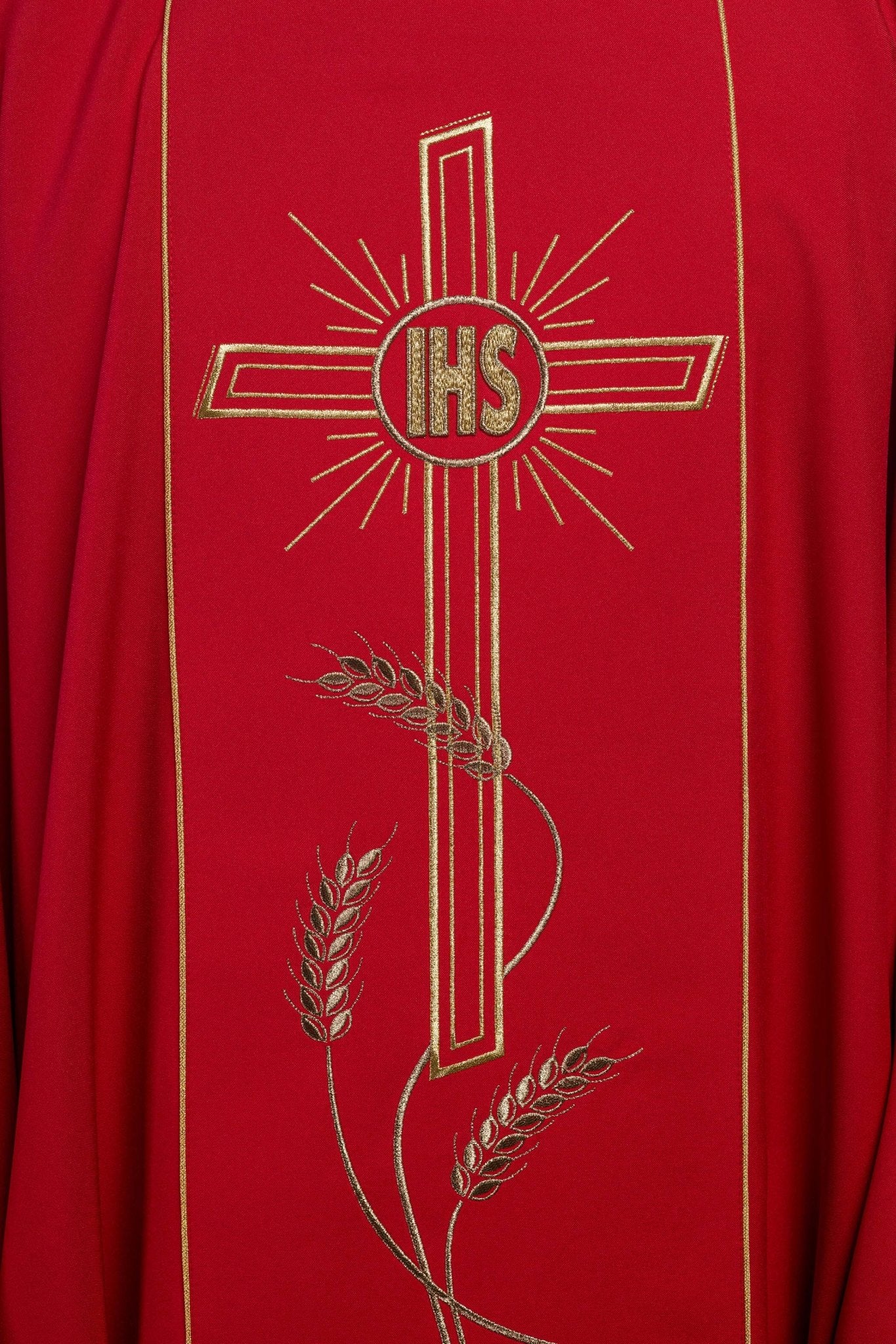 Casula Rossa con ricamo dorato Croce e IHS KOR/074/02/01 CZERWONY - PERILPRETE.IT
