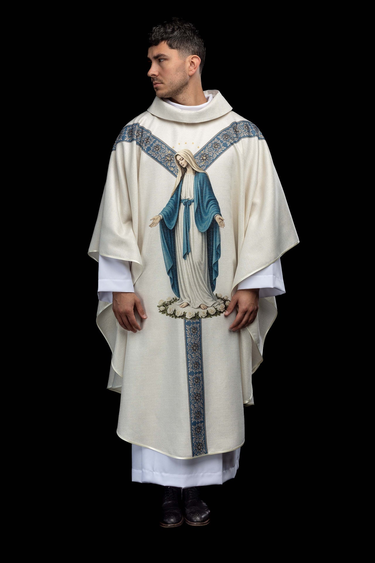 Casula stampata con l’immagine della Madonna Immacolata KOD/7006/05/40 - PERILPRETE.IT