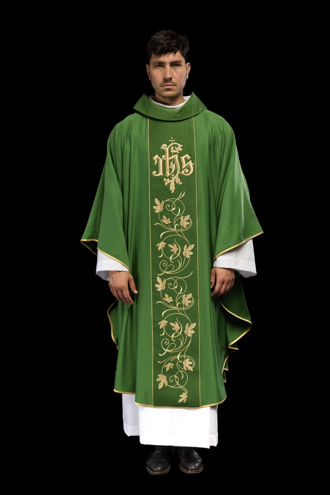 Casula verde con motivo IHS classico S-7051-01-53 - PERILPRETE.IT