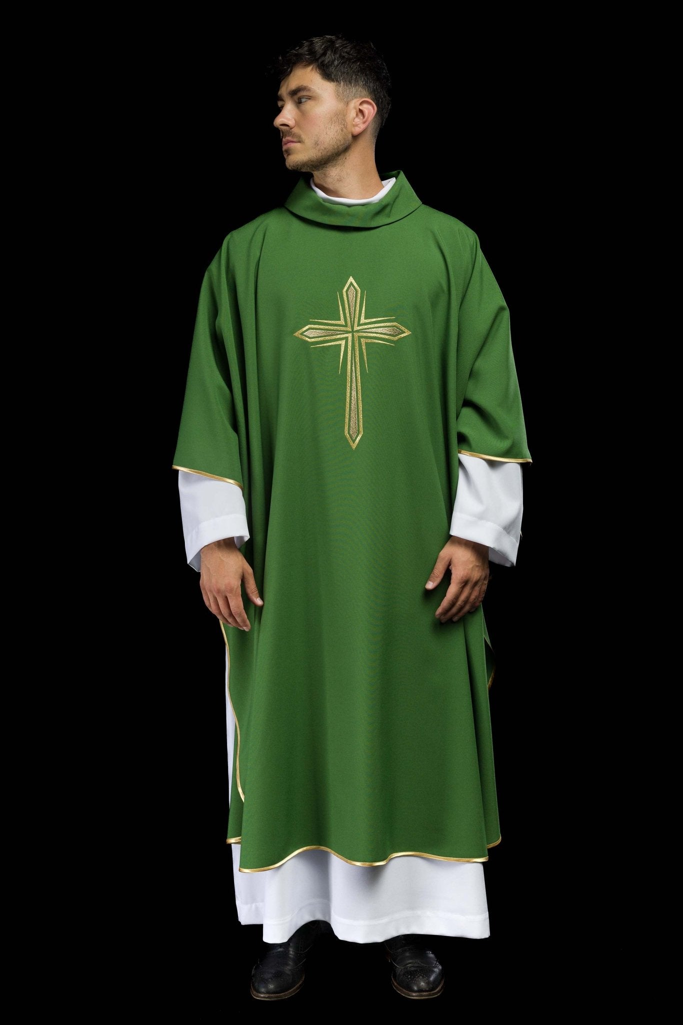 Casula Verde con ricamo della Croce KOR/037/01/12 ZIELONY - PERILPRETE.IT