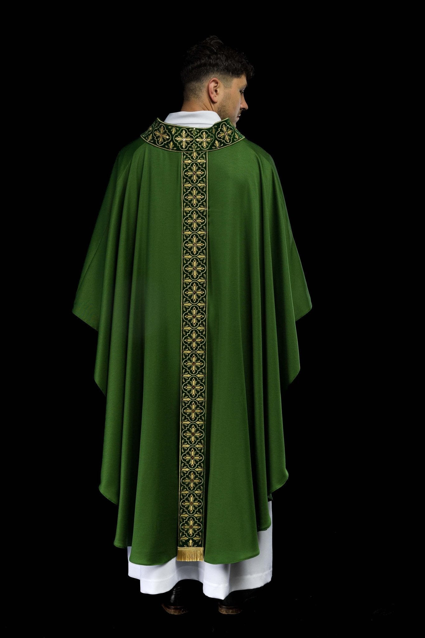 Casula Verde con Stolone ricamato motivo Croce LE/7104/01 - PERILPRETE.IT