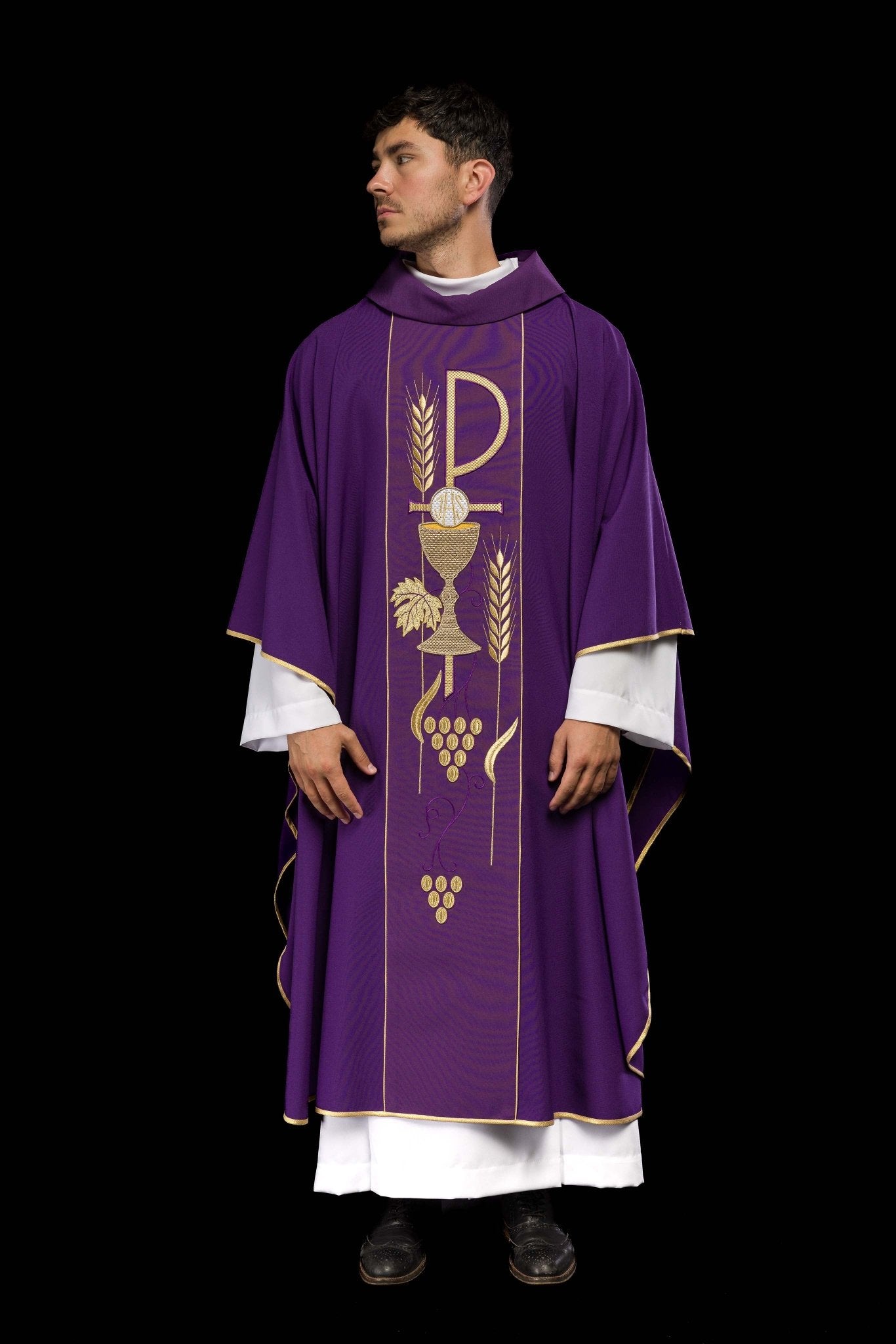 Casula Viola con ricamo Calice e IHS KOR/001/03/01 FIOLET - PERILPRETE.IT