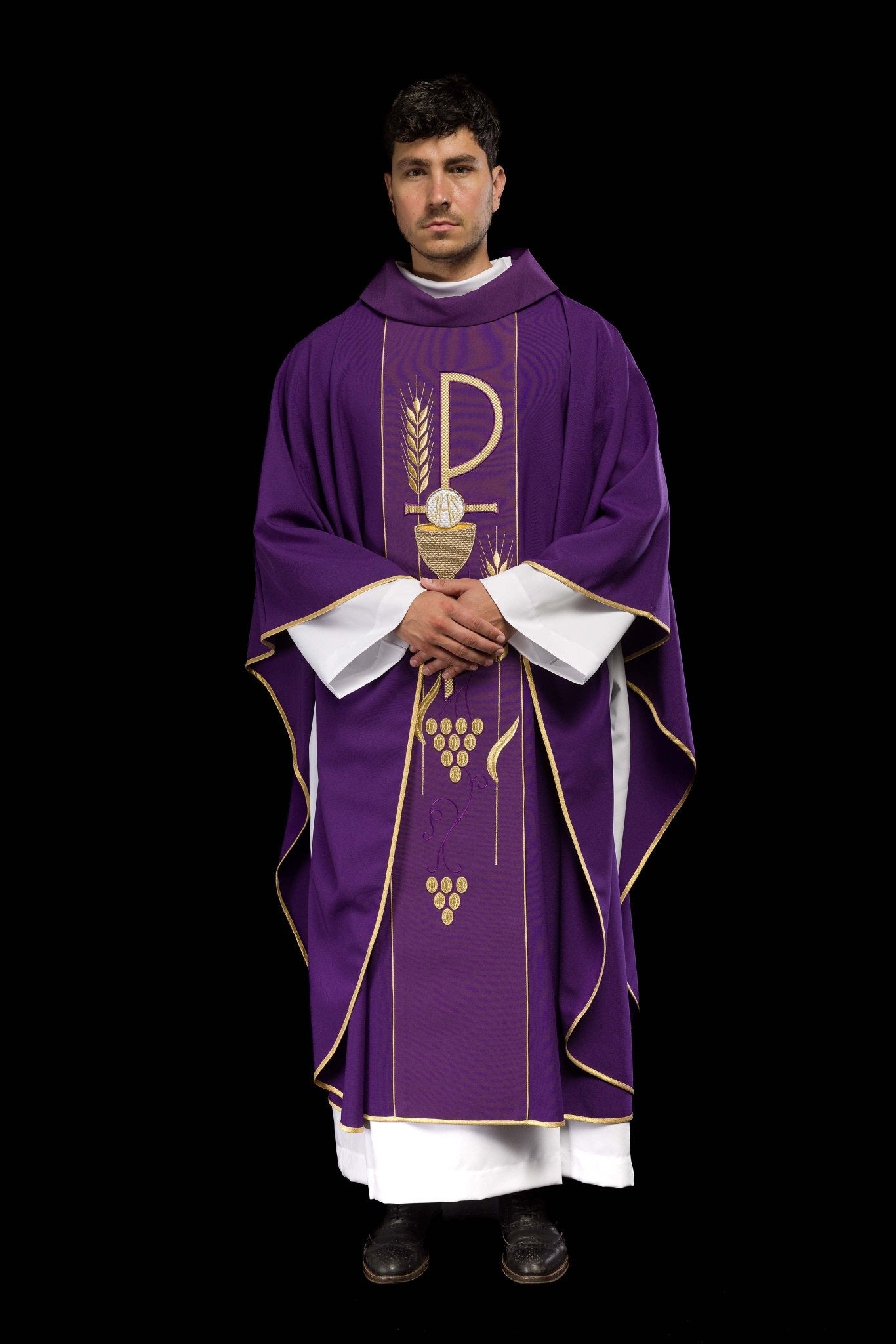 Casula Viola con ricamo Calice e IHS KOR/001/03/01 FIOLET - PERILPRETE.IT