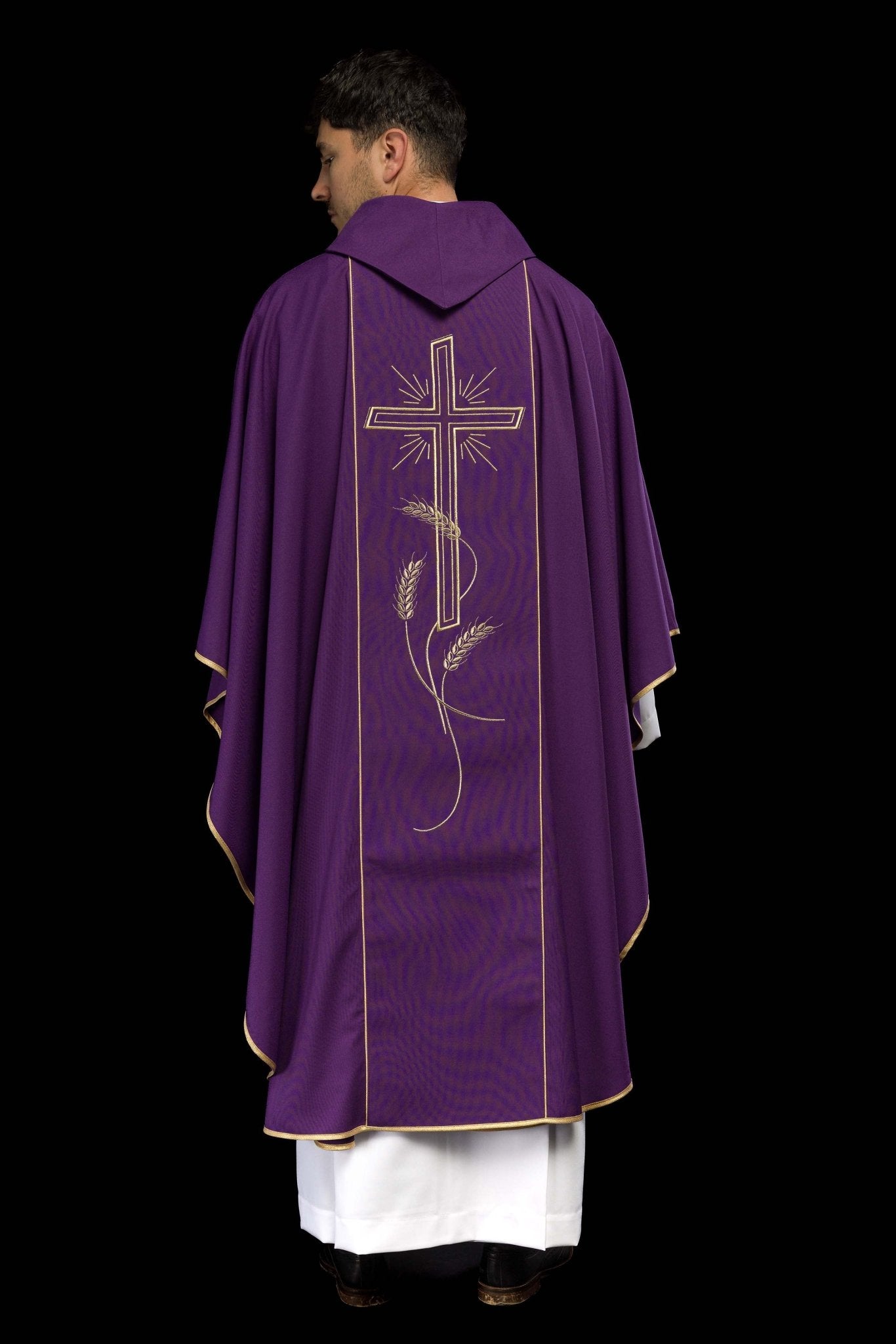 Casula Viola con ricamo dorato Croce e IHS KOR/074/03/01 FIOLET - PERILPRETE.IT