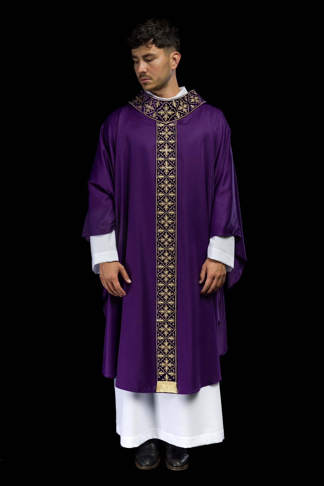 Casula Viola con Stolone ricamato motivo Croce LE/7104/03 - PERILPRETE.IT