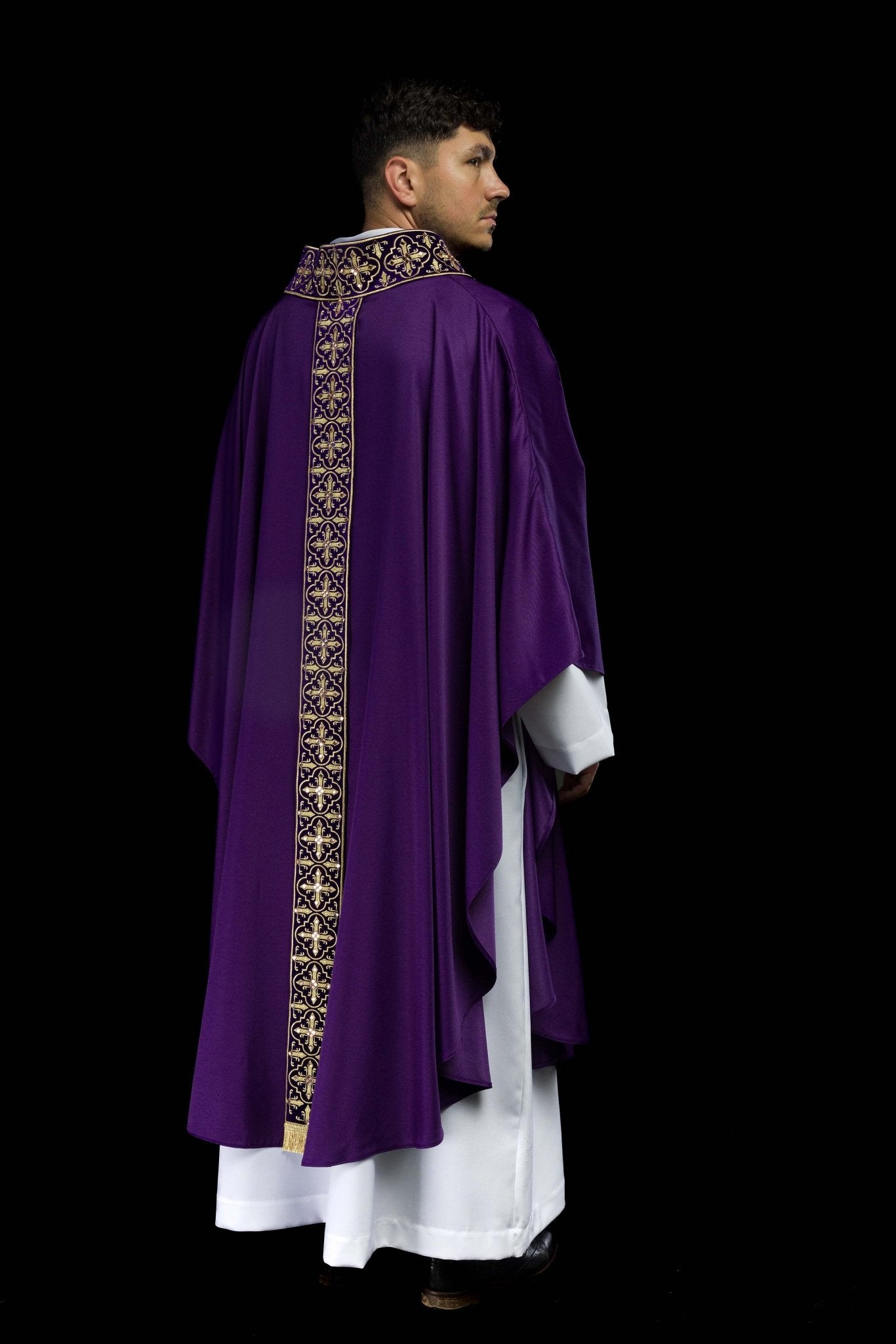 Casula Viola con Stolone ricamato motivo Croce LE/7104/03 - PERILPRETE.IT